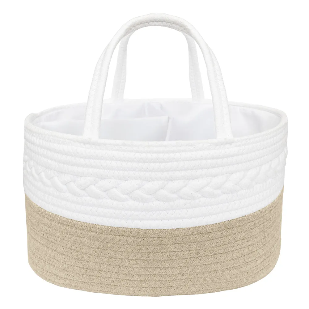 100% Cotton Rope Nappy Caddy | Natural/White