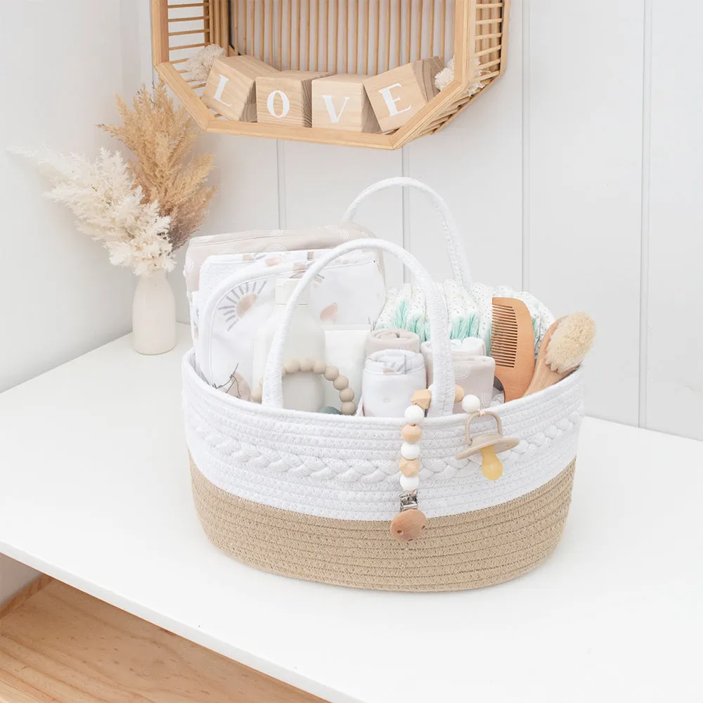 100% Cotton Rope Nappy Caddy | Natural/White