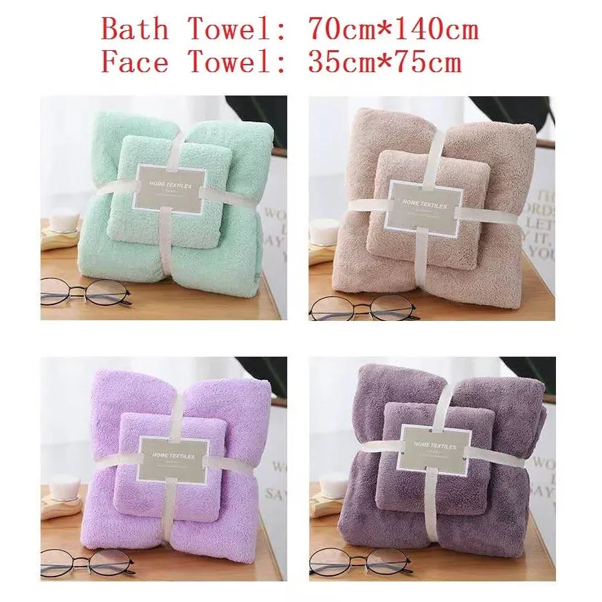 2Pcs Luxury Super Large Towel Set High Absorbent Soft - ( Bath Towel   Face Towel )