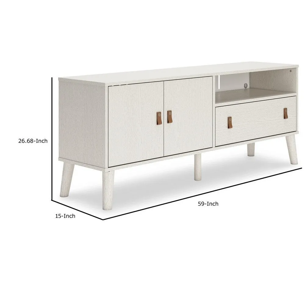 59 Inch TV Media Entertainment Console, 1 Drawer, 2 Cabinets, Antique White By Casagear Home