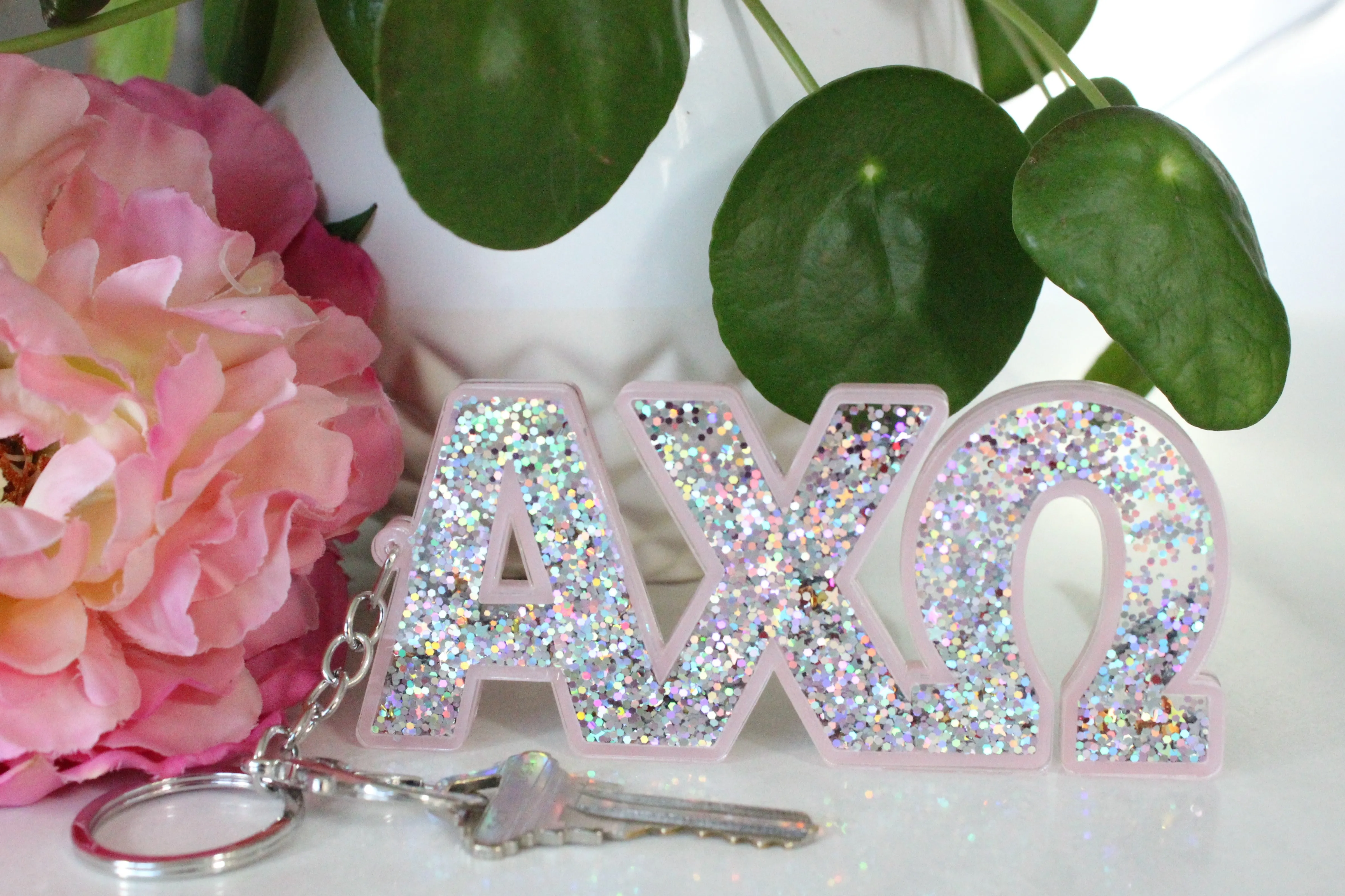 Alpha Chi Omega Glitter Sorority Keychain