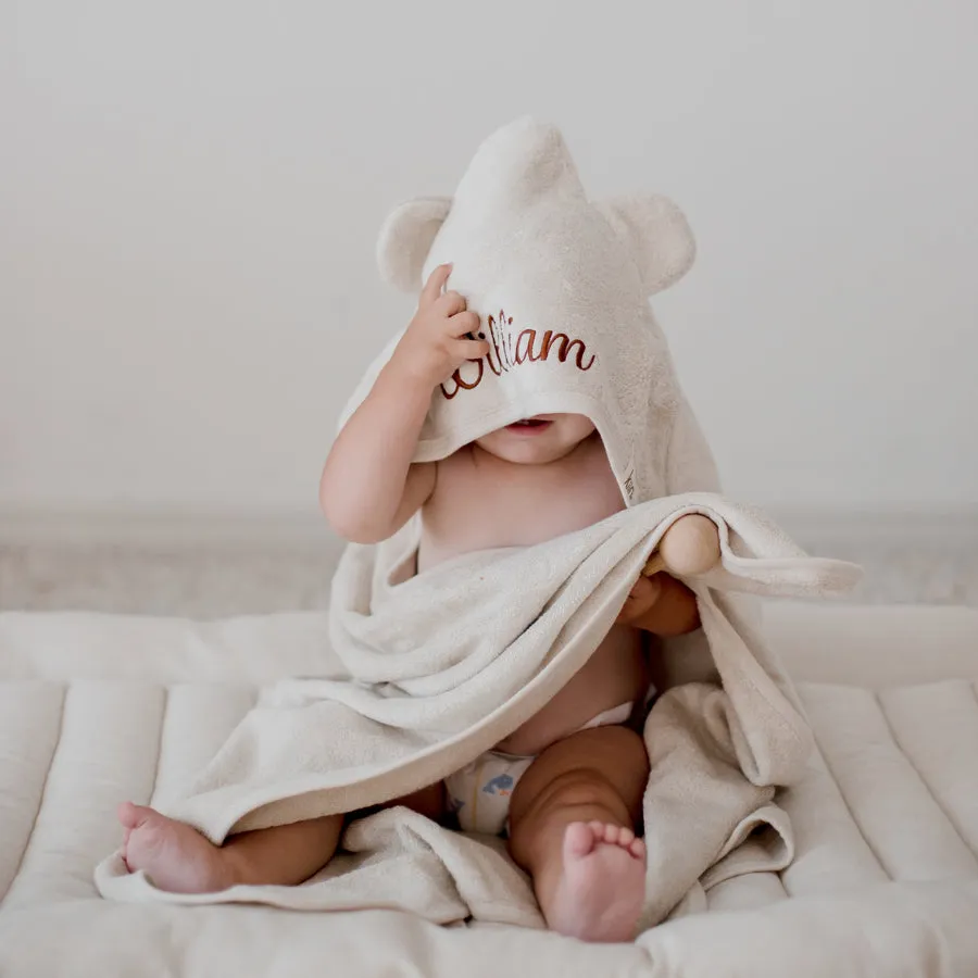 Beige Personalised Kiin Baby Hooded Bath Towels