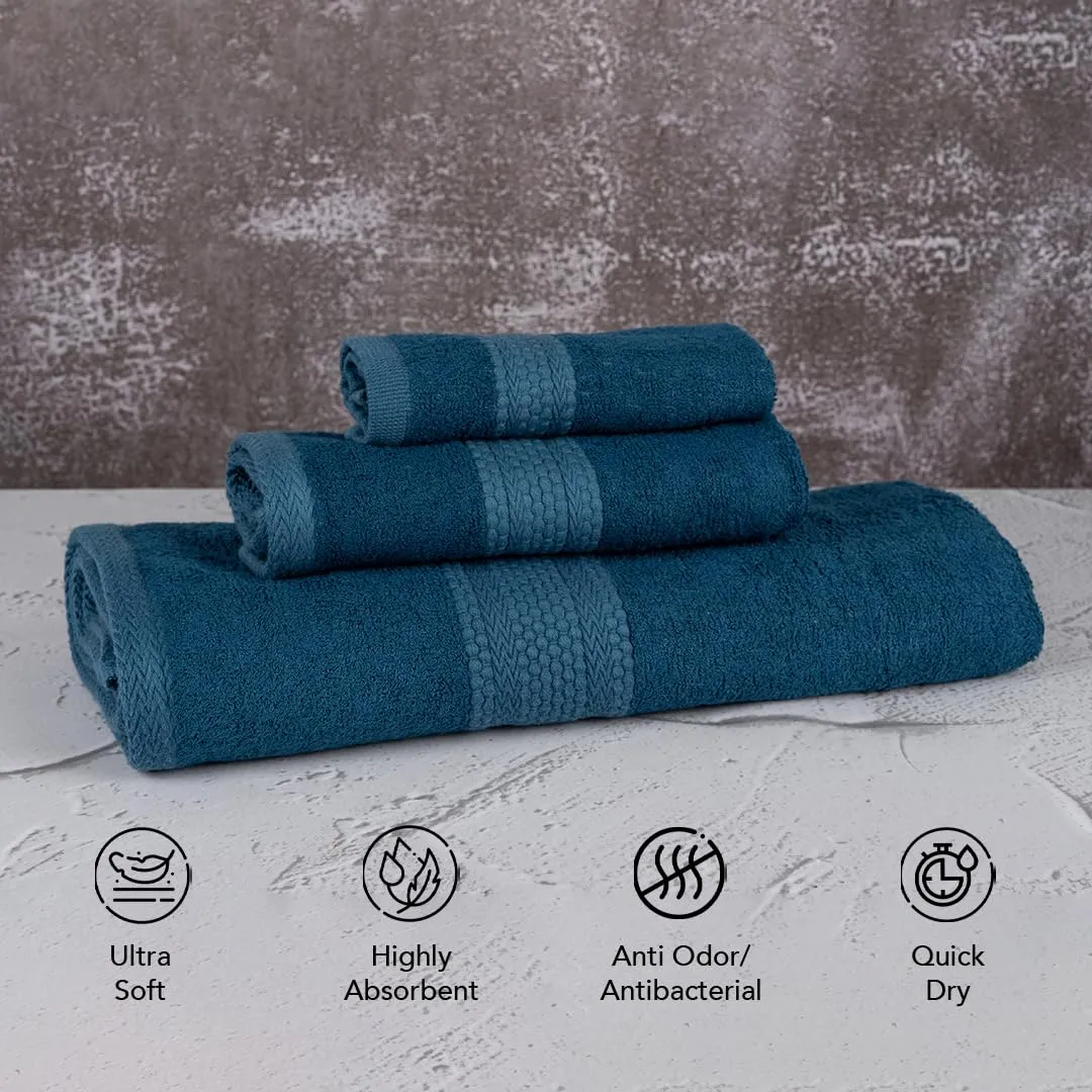 BePlush 3 Piece Towels Set | Ultra Soft, Highly Absorbent, Anti Bacterial (Bath Towel, Hand Towel and Face Towel) Perfect as a Diwali/House Warming/wedding (Gift Box : Aqua Marine Blue)