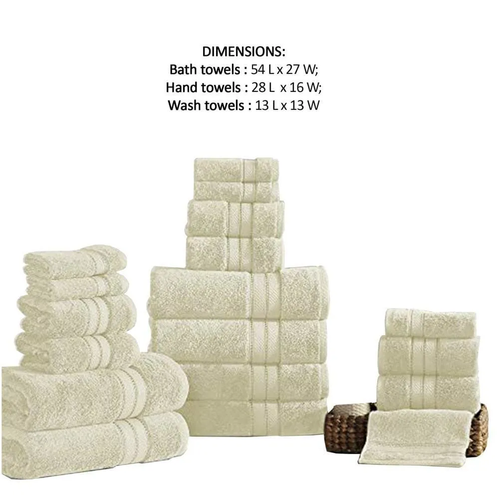 Bergamo 18 Piece Spun loft Towel Set with Twill Weave , Cream By Casagear  Home