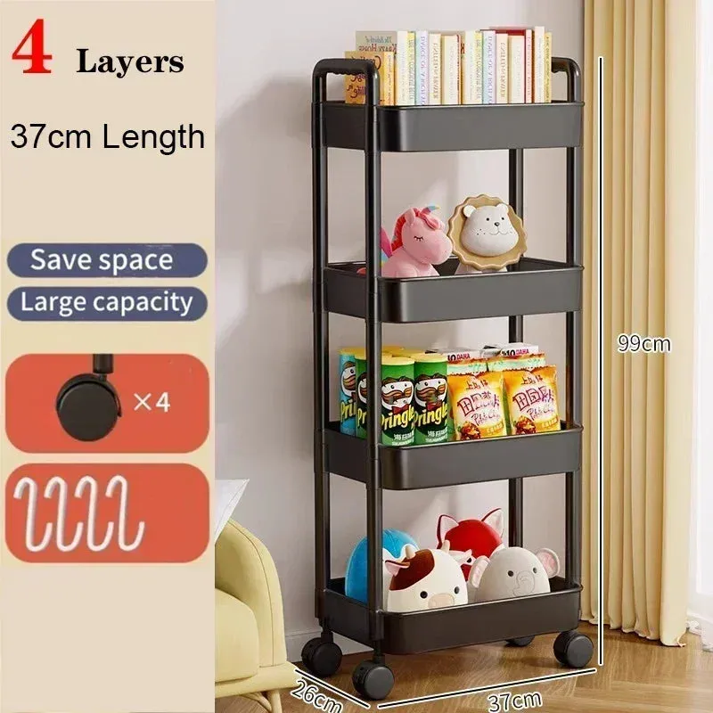 Bookshelf Storage Trolley Mobile Kitchen Organizer Cart With Wheels Multi-Layer Bathroom Shelves Household Snacks Storage Rack