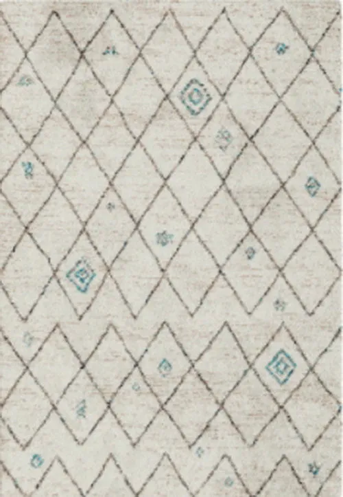 Bukhara-Diamond/Rhombus Pattern Geometric Thick Soft Shaggy Rug-Cream/Blue (120x170cm)