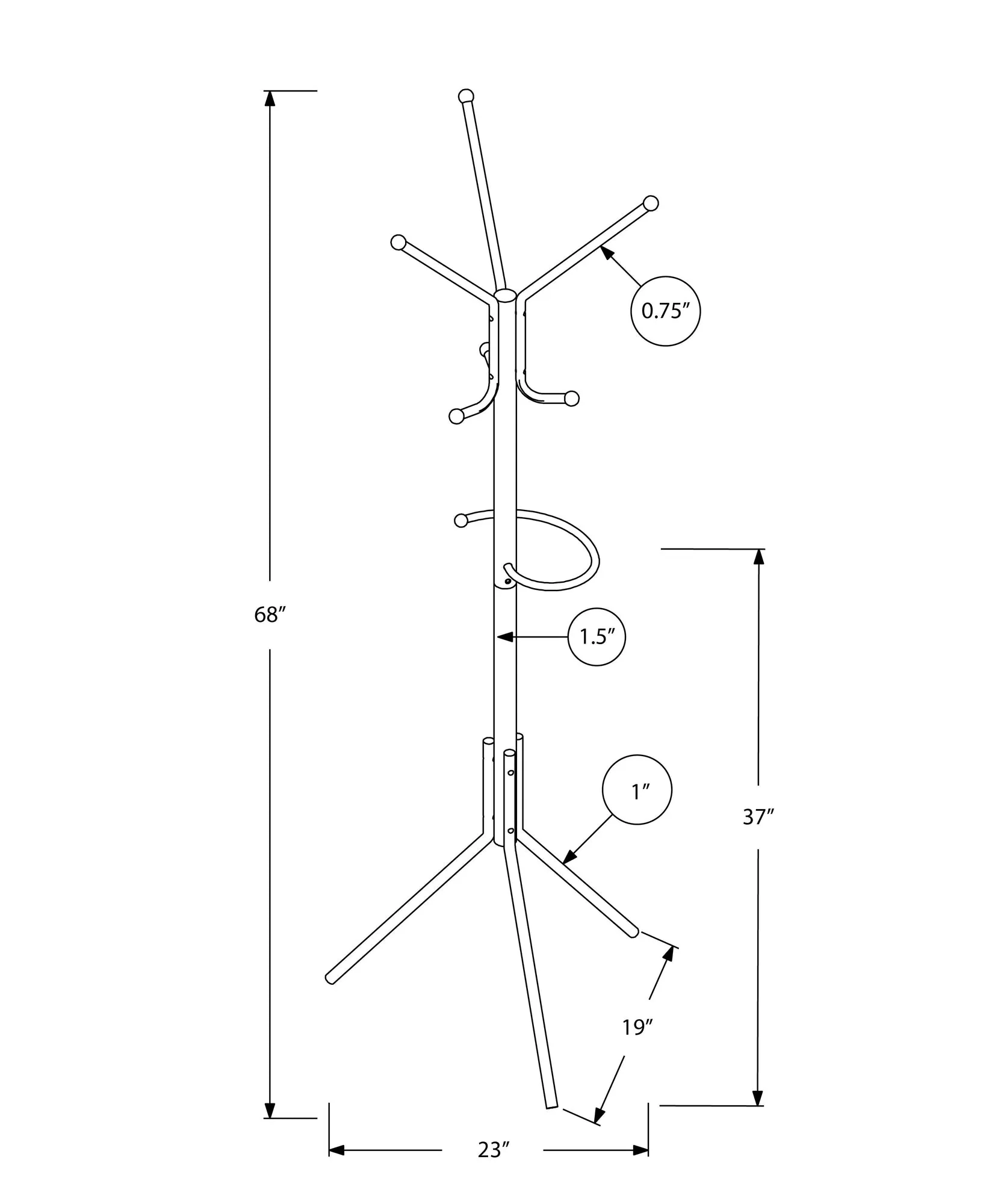 Coat Rack - 68"H / Black Metal