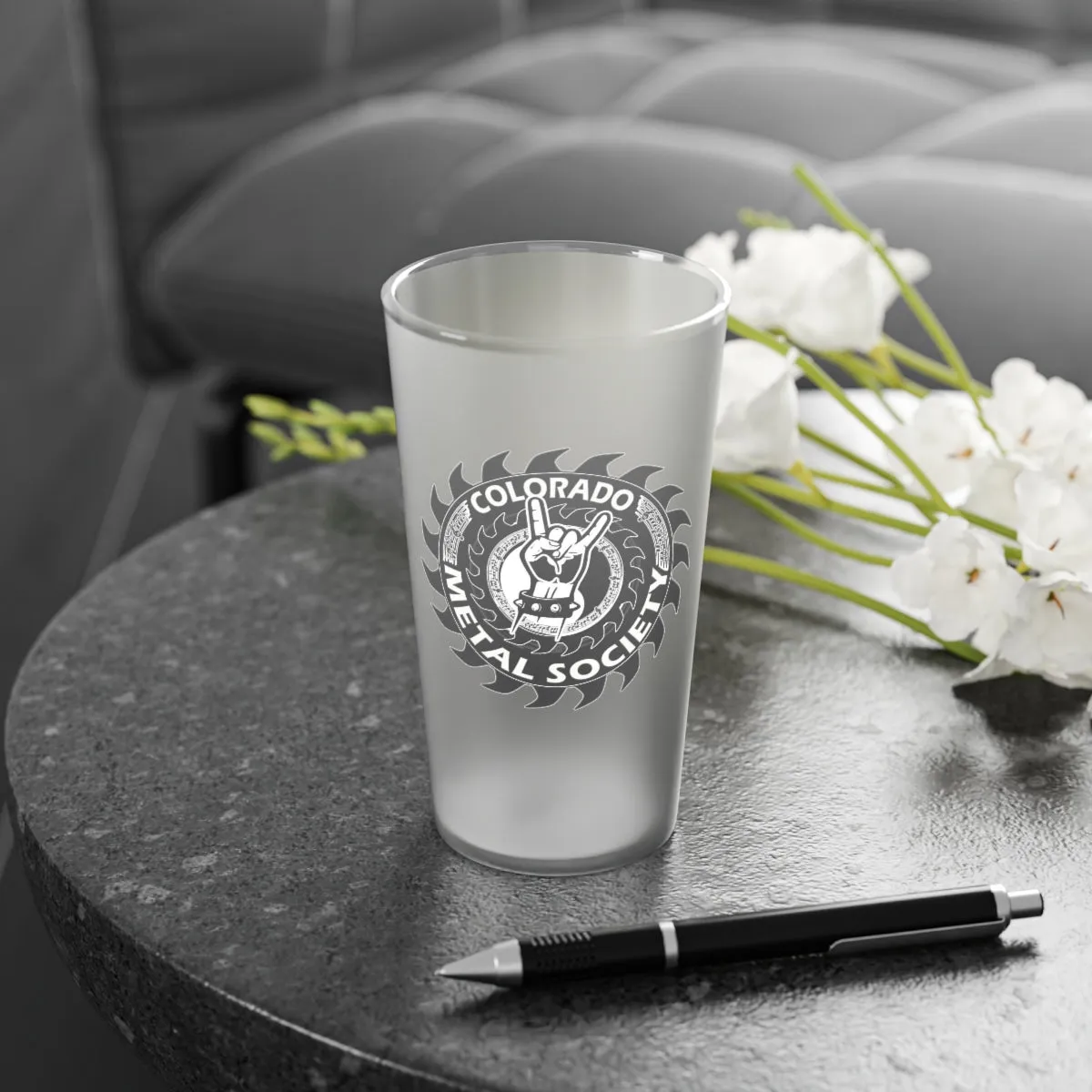 Colorado Metal Society Frosted Pint Glass, 16oz