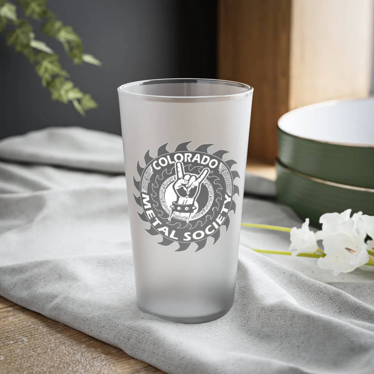 Colorado Metal Society Frosted Pint Glass, 16oz