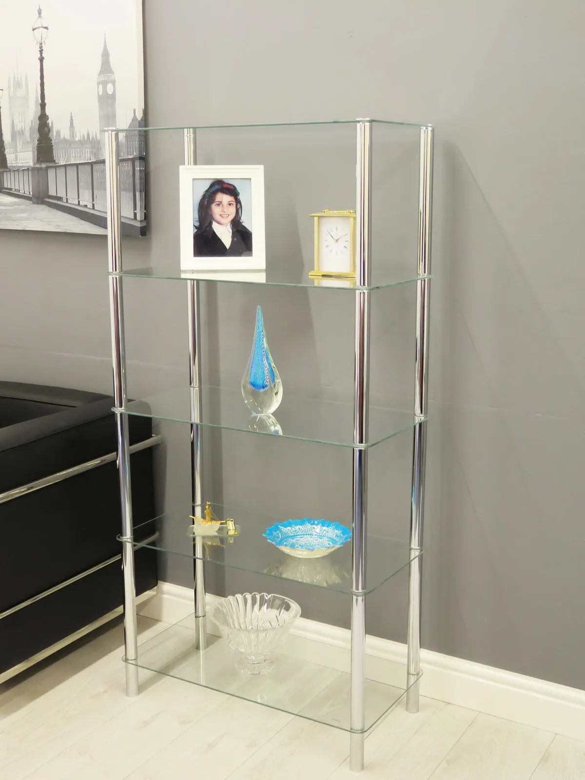 Contour 5-Tier Clear Glass Shelving Display Glass Unit