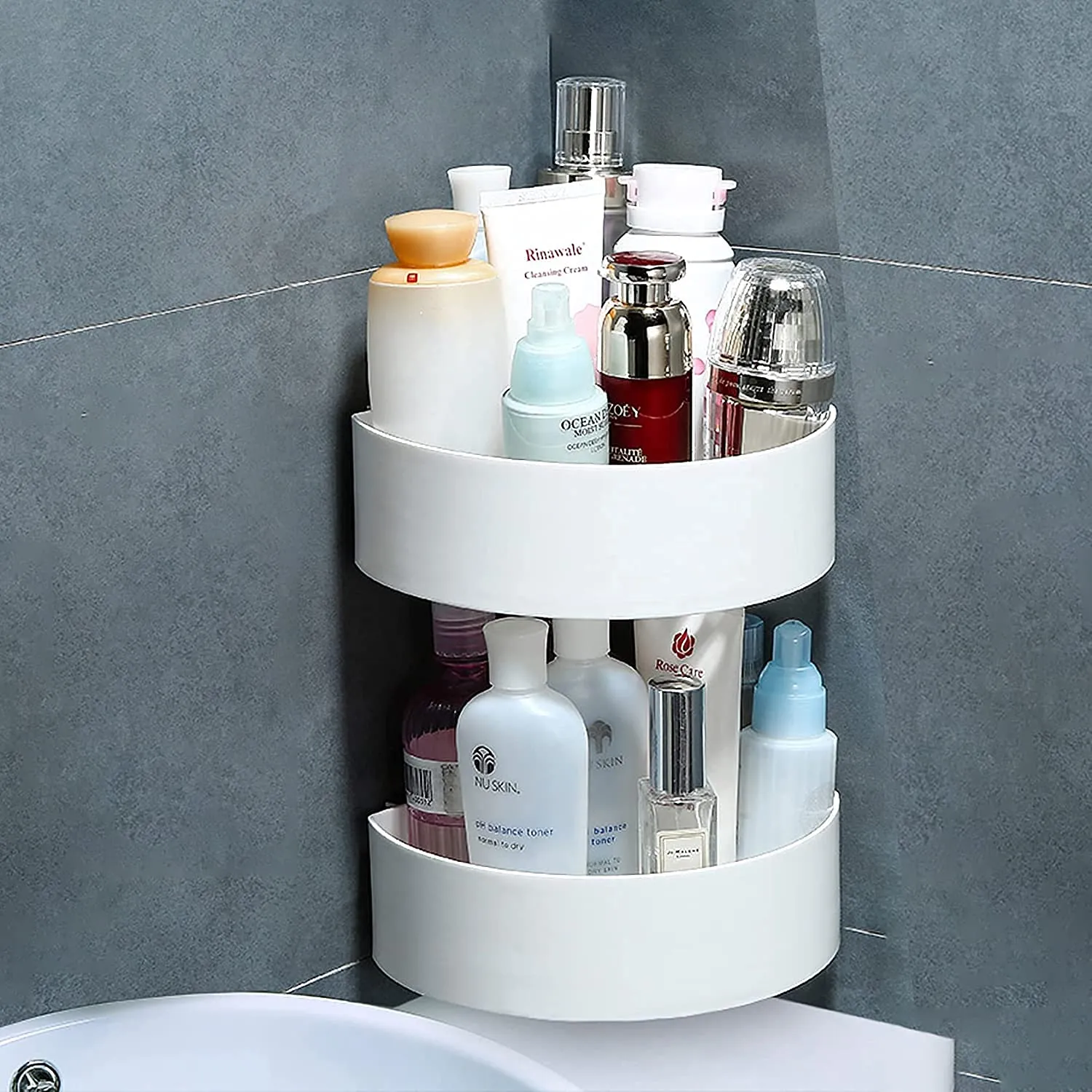 Corner Shelf Bathroom Kitchen Rack Self Adhesive Shower Caddy Plastic Triangle Wall Mount Storage Basket