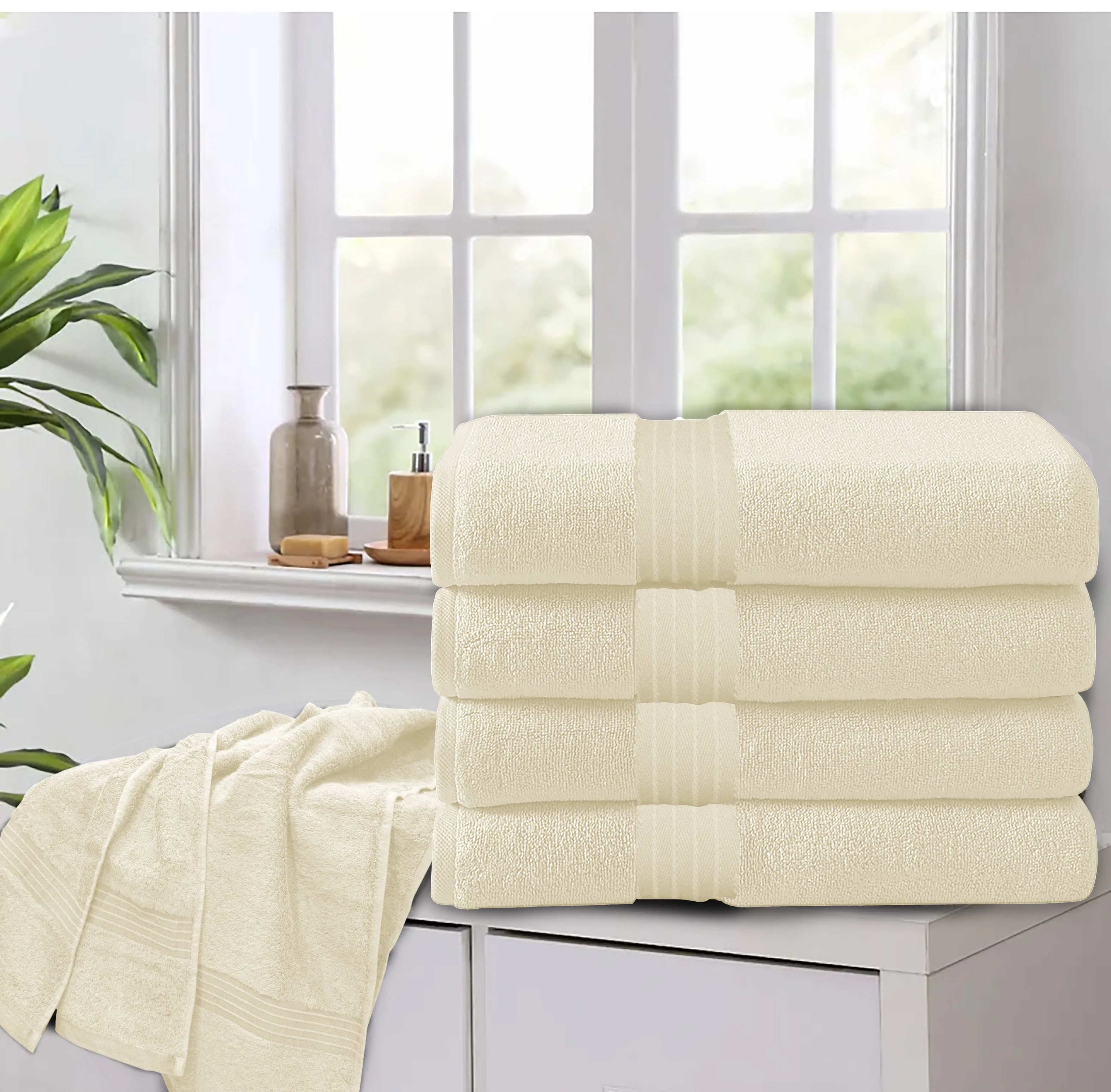 Cotton Bath Towel 70x140 CM 4 Piece Set, Cream