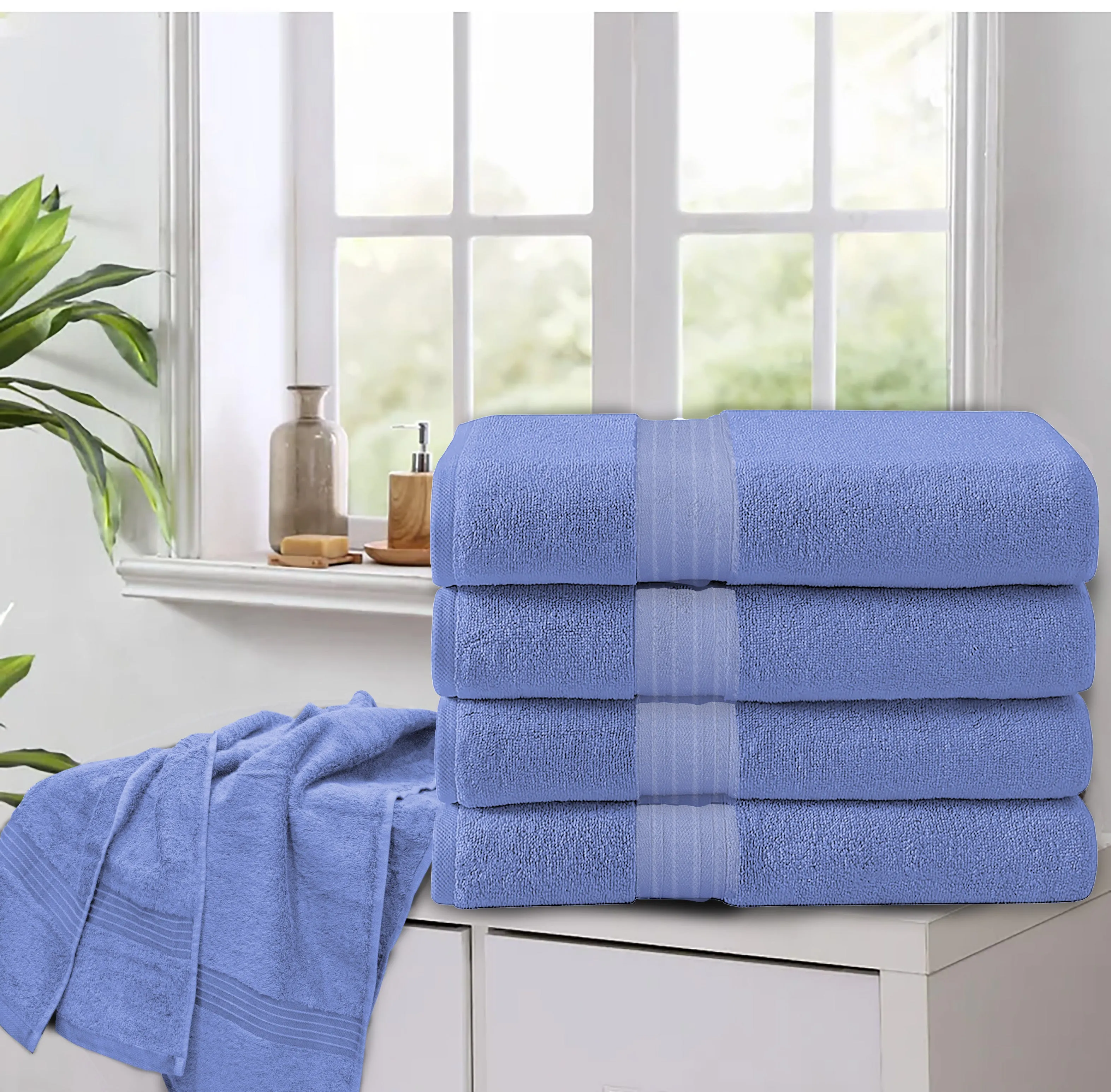 Cotton Bath Towel 70x140 CM 4 Piece Set, Light Blue