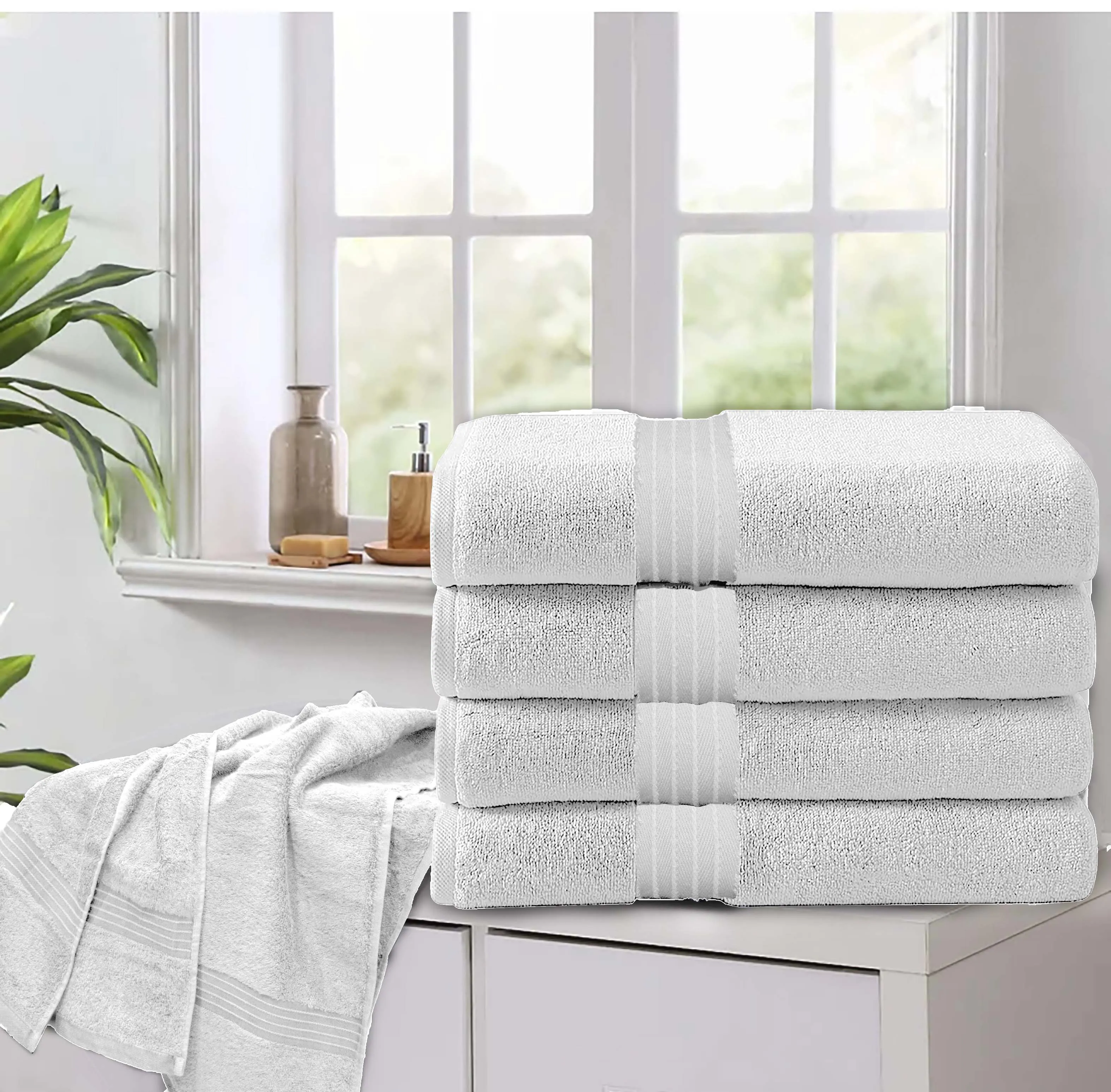 Cotton Bath Towel 70x140 CM 4 Piece Set, White