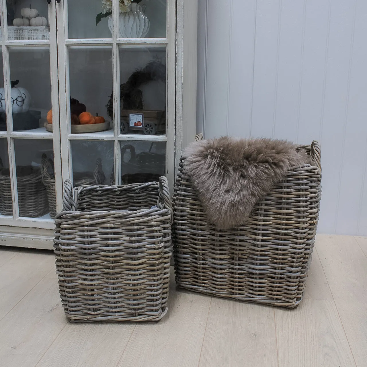 Curved Rattan Basket with Handles