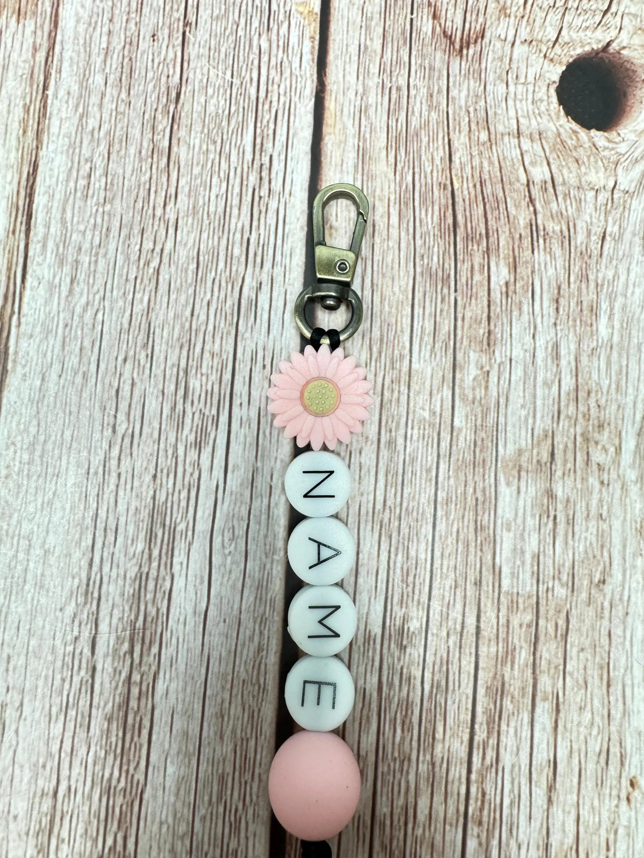 Customizable   Name Keychain - Daisy Bead & Silicone Letter Personalized Key Ring