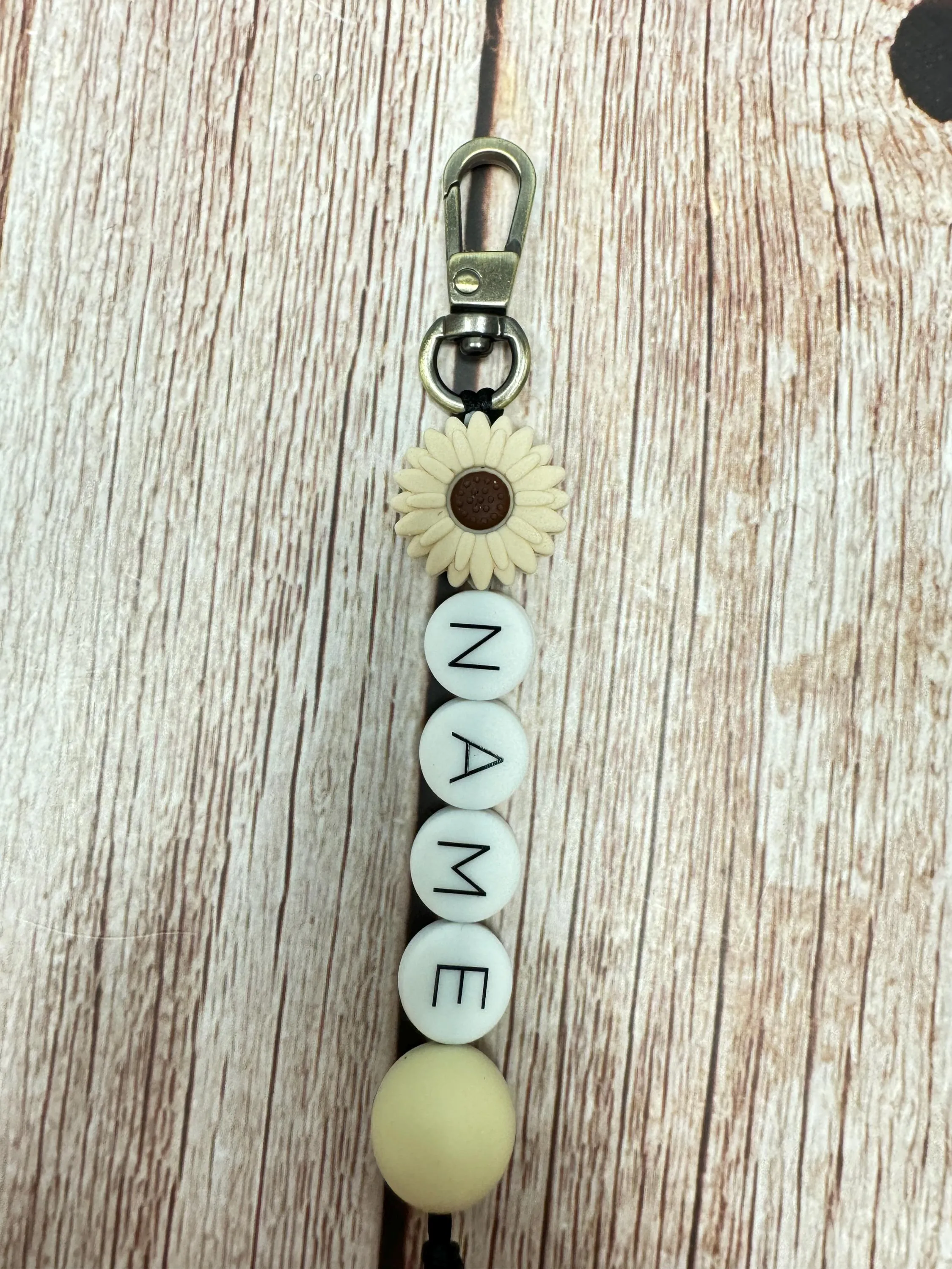 Customizable   Name Keychain - Daisy Bead & Silicone Letter Personalized Key Ring