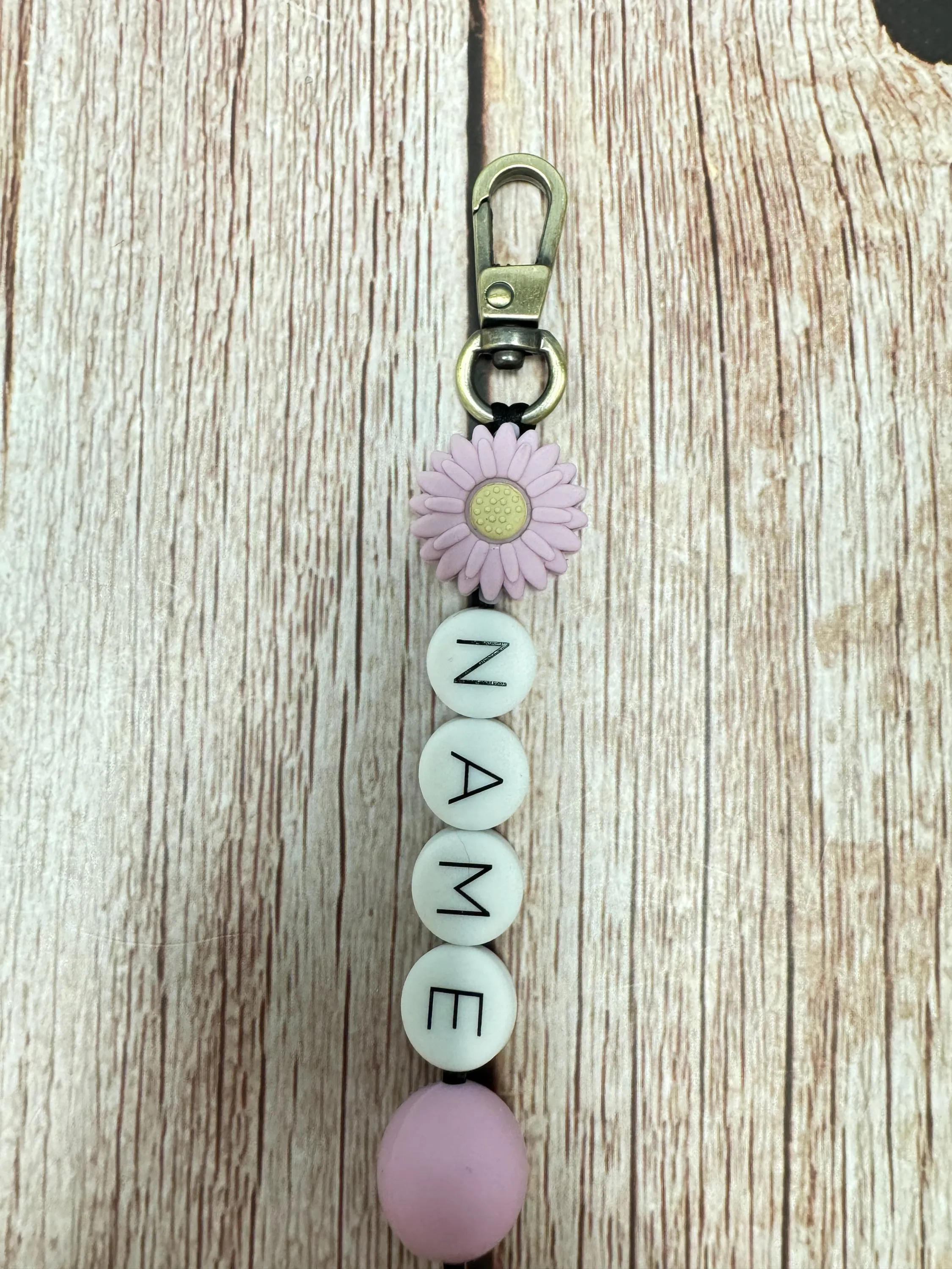 Customizable   Name Keychain - Daisy Bead & Silicone Letter Personalized Key Ring