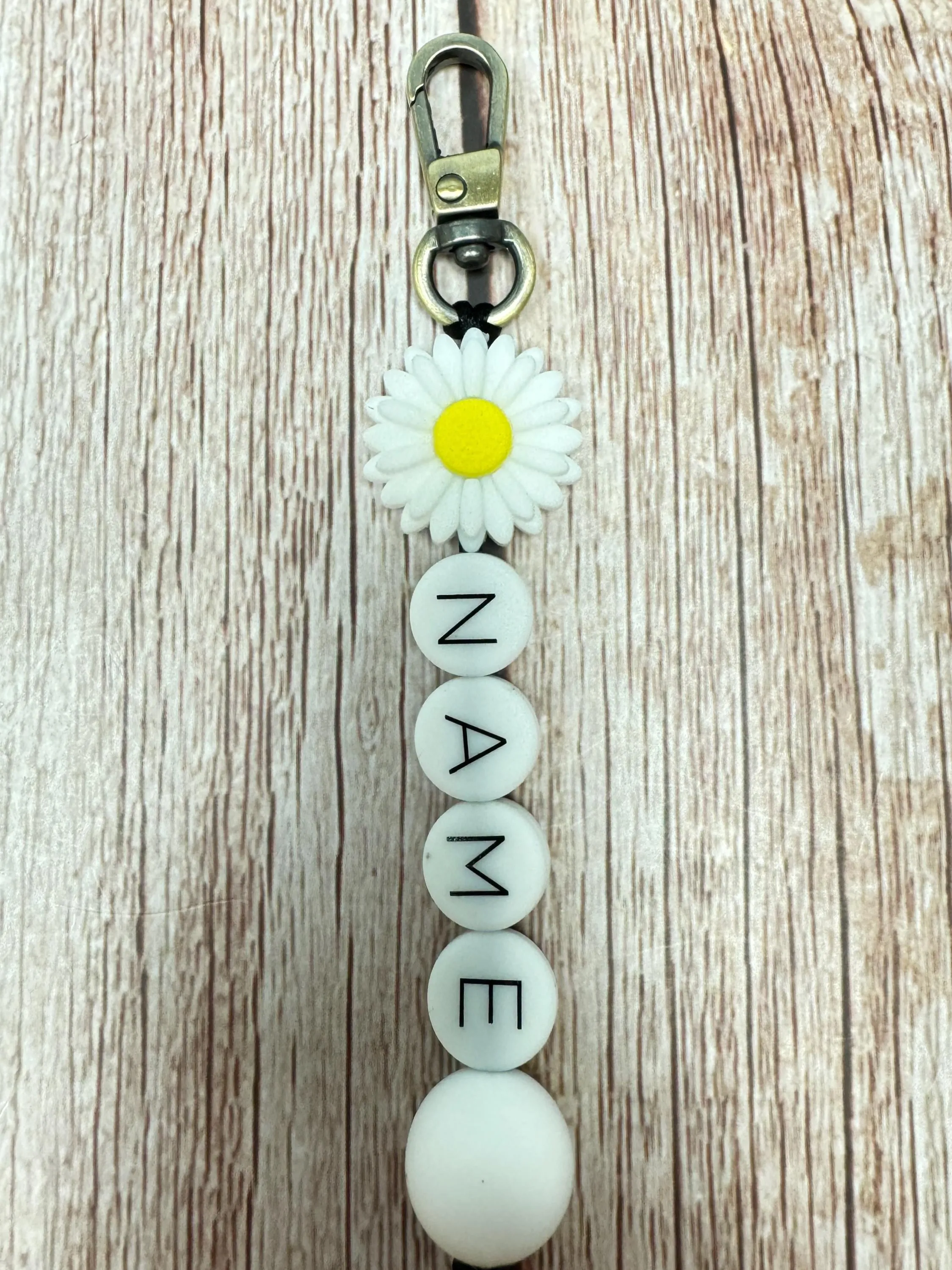 Customizable   Name Keychain - Daisy Bead & Silicone Letter Personalized Key Ring