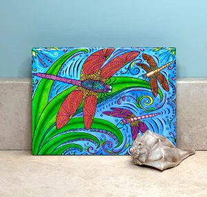 Dancing Dragonflies Ceramic Tile