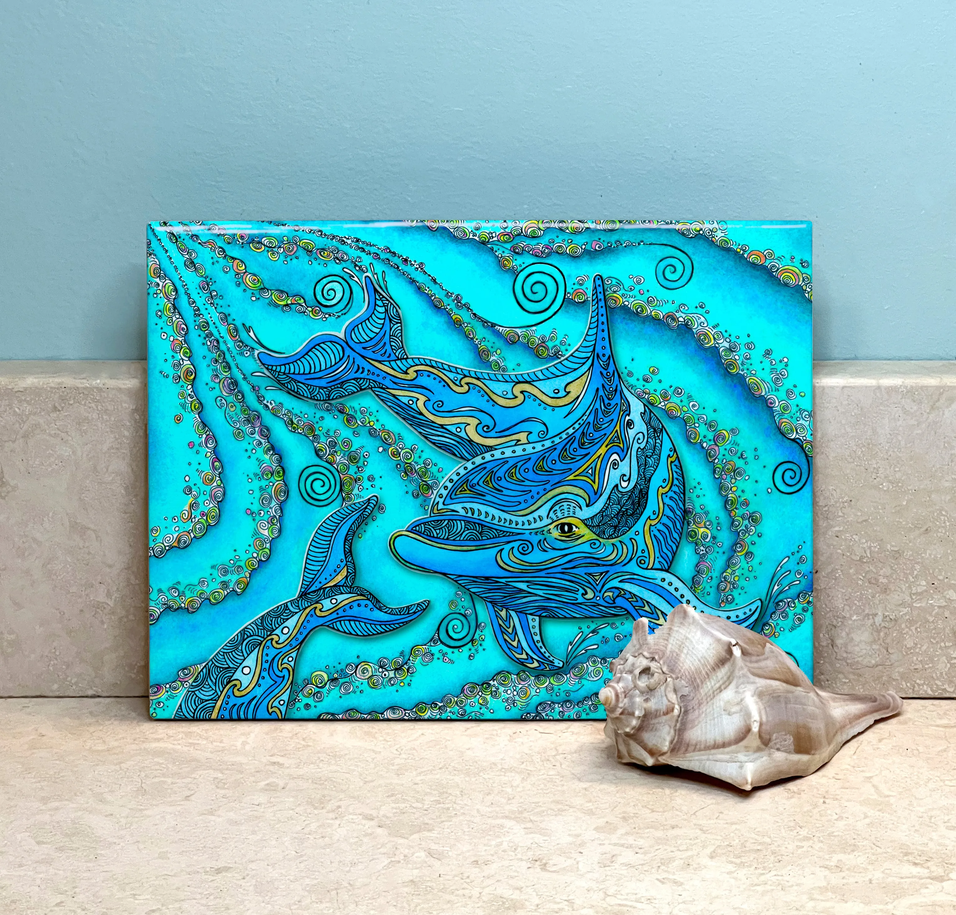 Dolphin Play Ceramic Tile