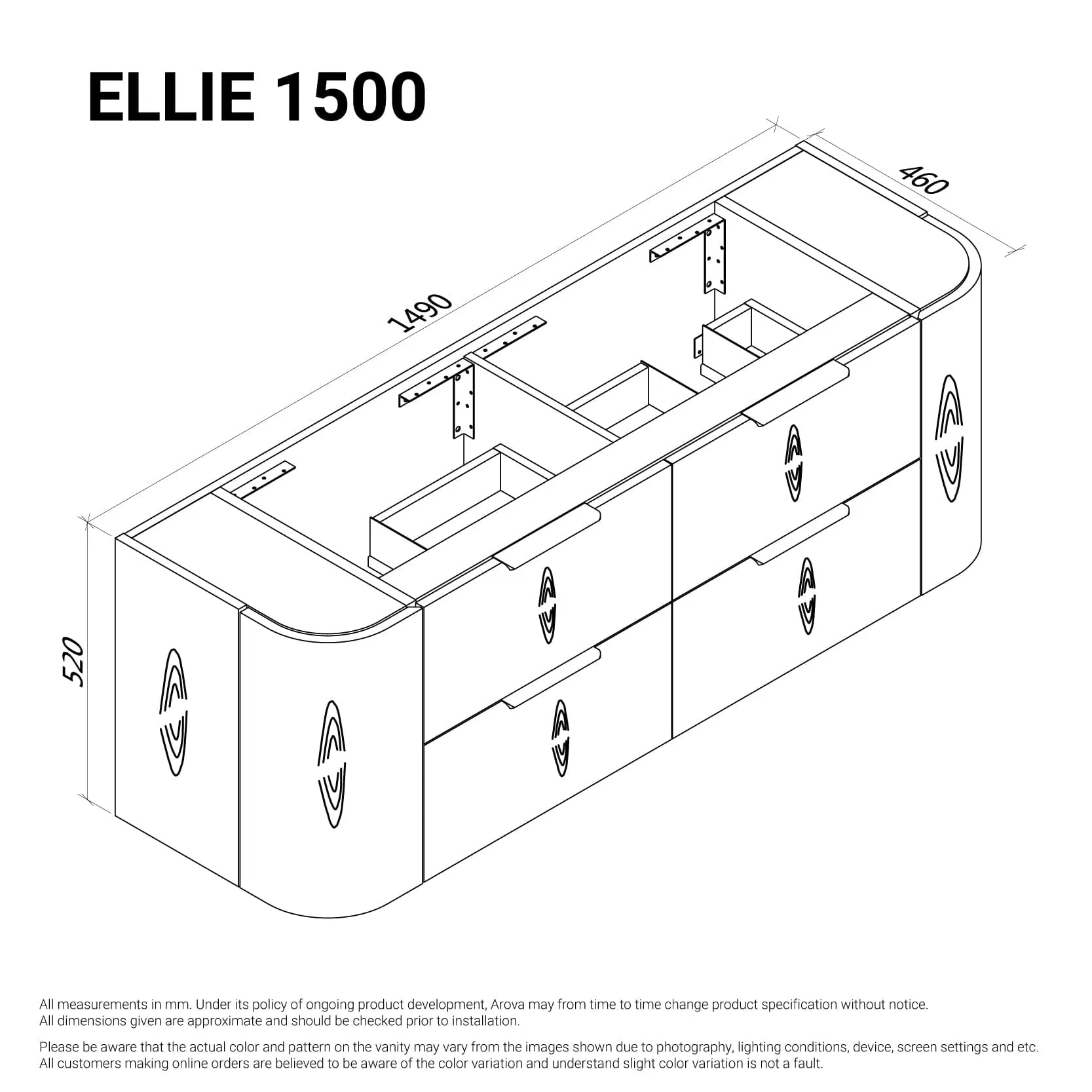 Ellie 1500mm Curved Wall Hung Vanity Double Bowls