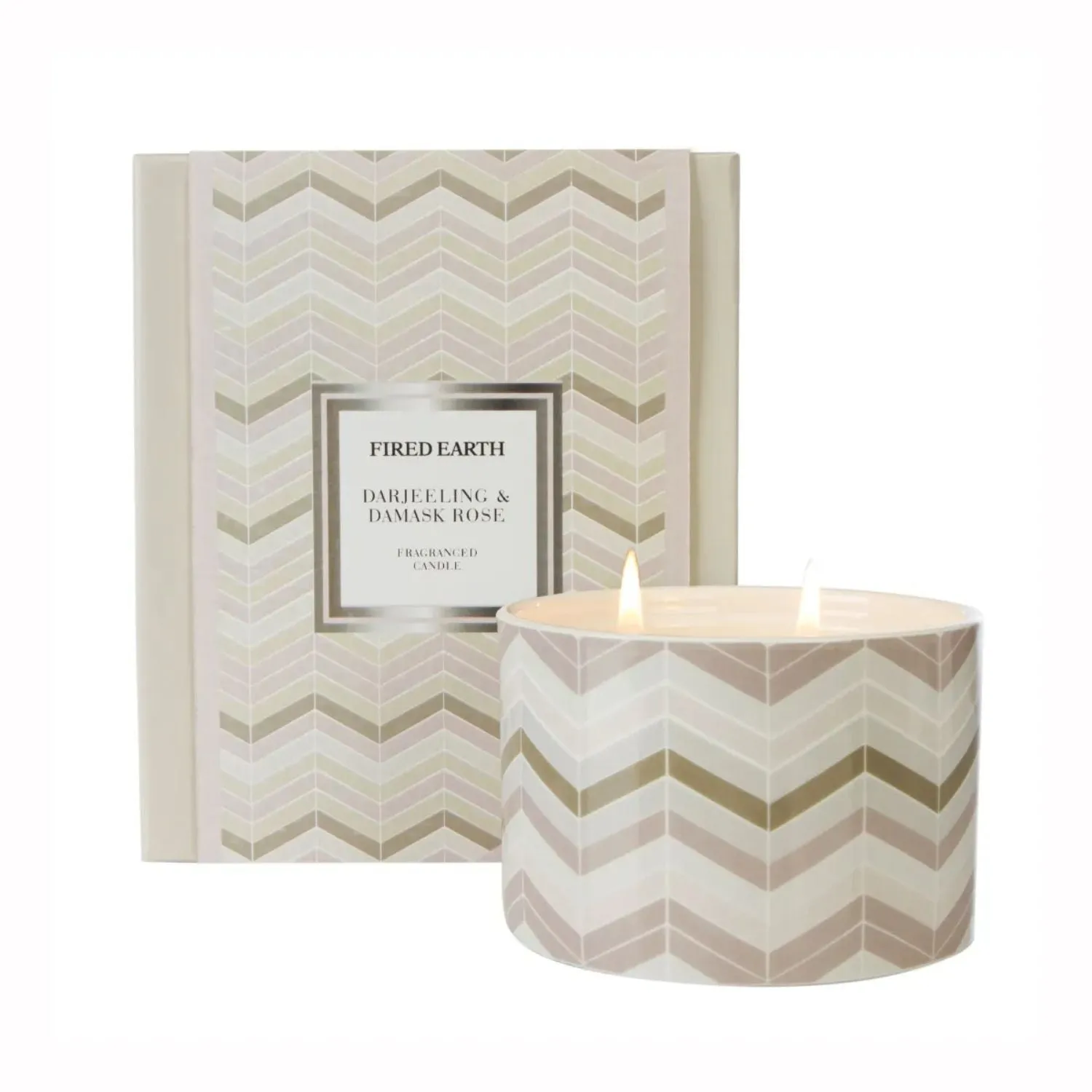 Fired Earth Darjeeling & Damask Rose Large Ceramic Candle - FE2006