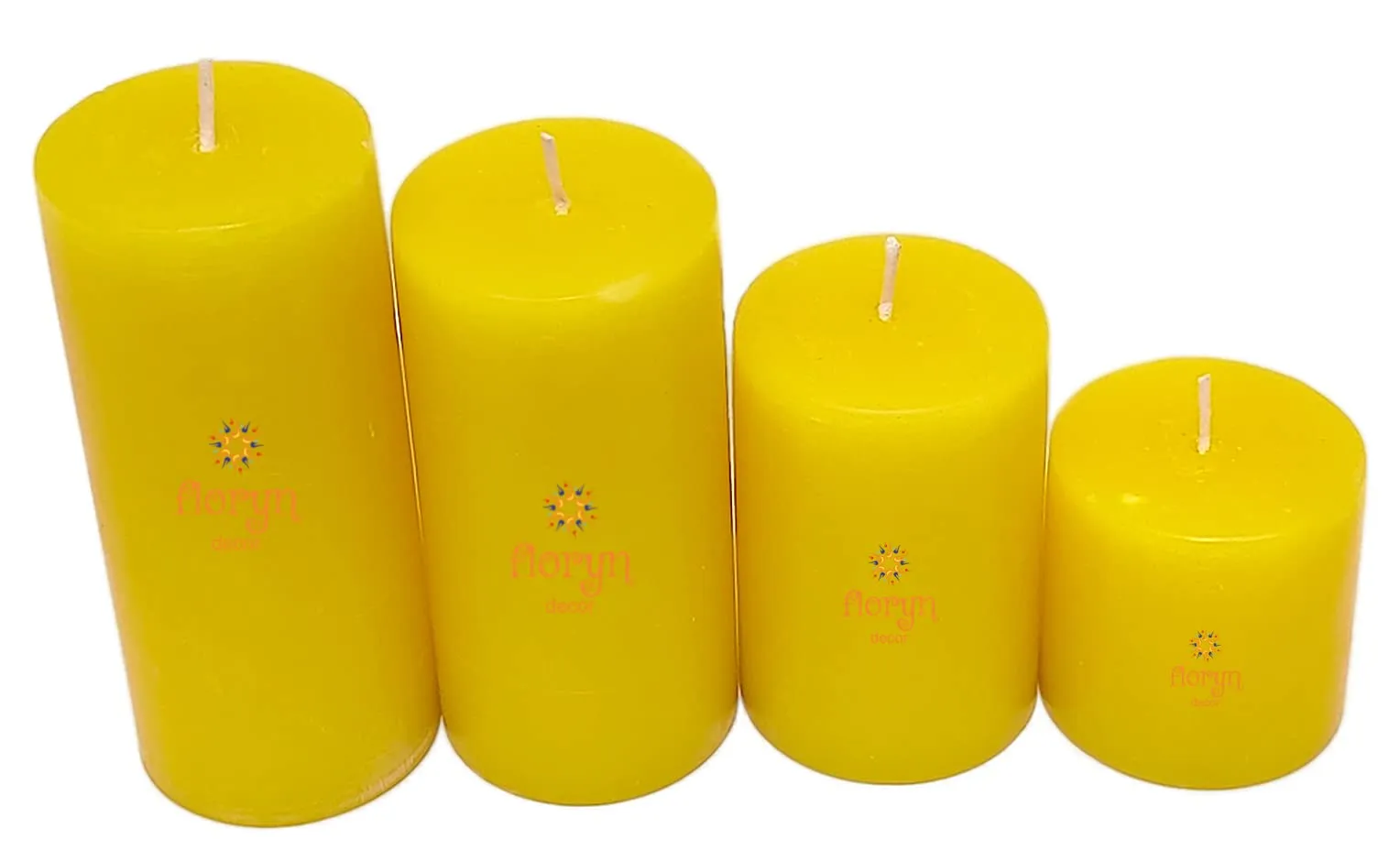 Floryn Decor Paraffin Wax Smokeless Pillar Candles, Set of 4 (2 by 2, 2 by 3, 2 by 4, 2 by 4.5 inches) Vanilla