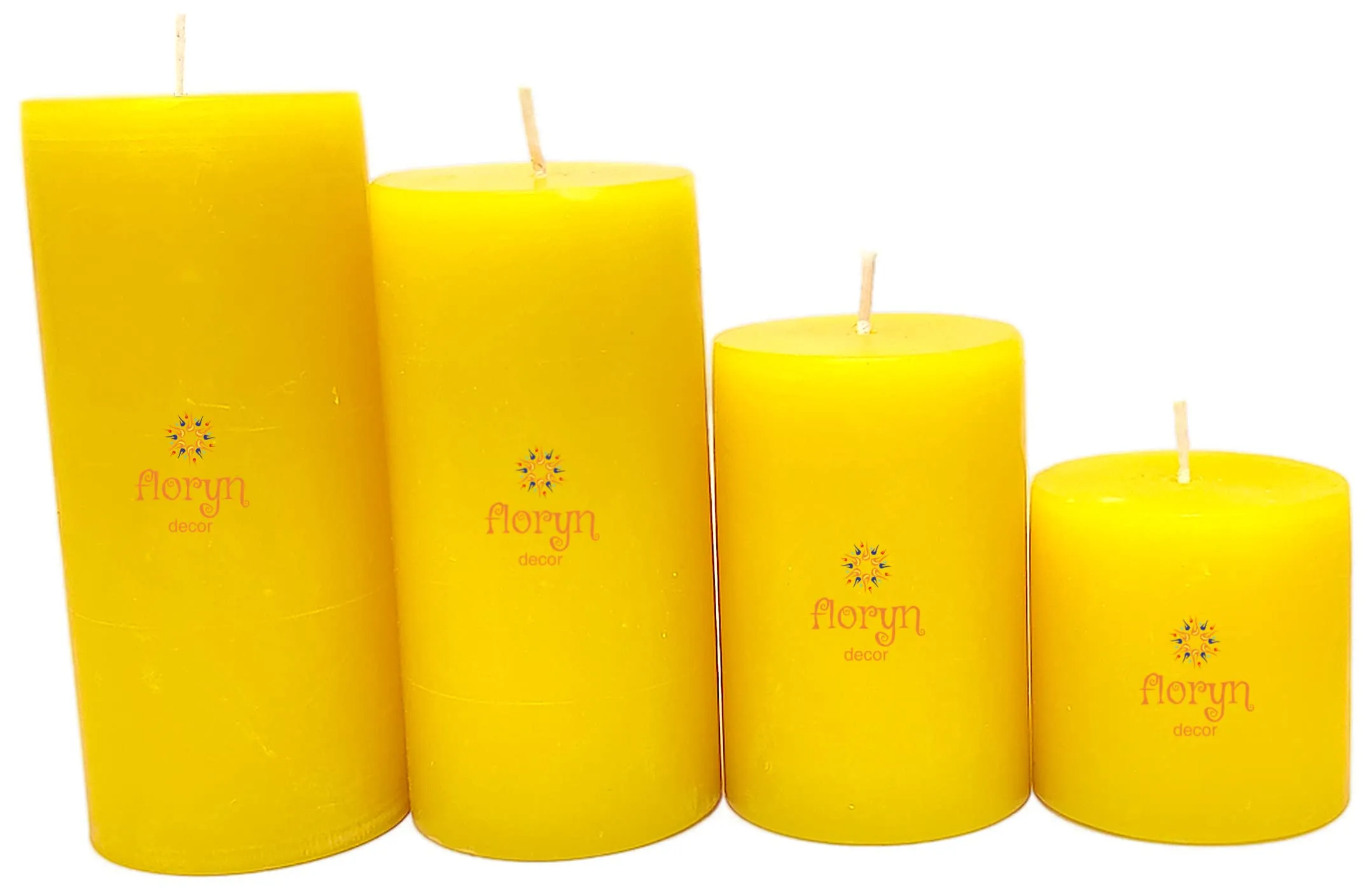 Floryn Decor Paraffin Wax Smokeless Pillar Candles, Set of 4 (2 by 2, 2 by 3, 2 by 4, 2 by 4.5 inches) Vanilla