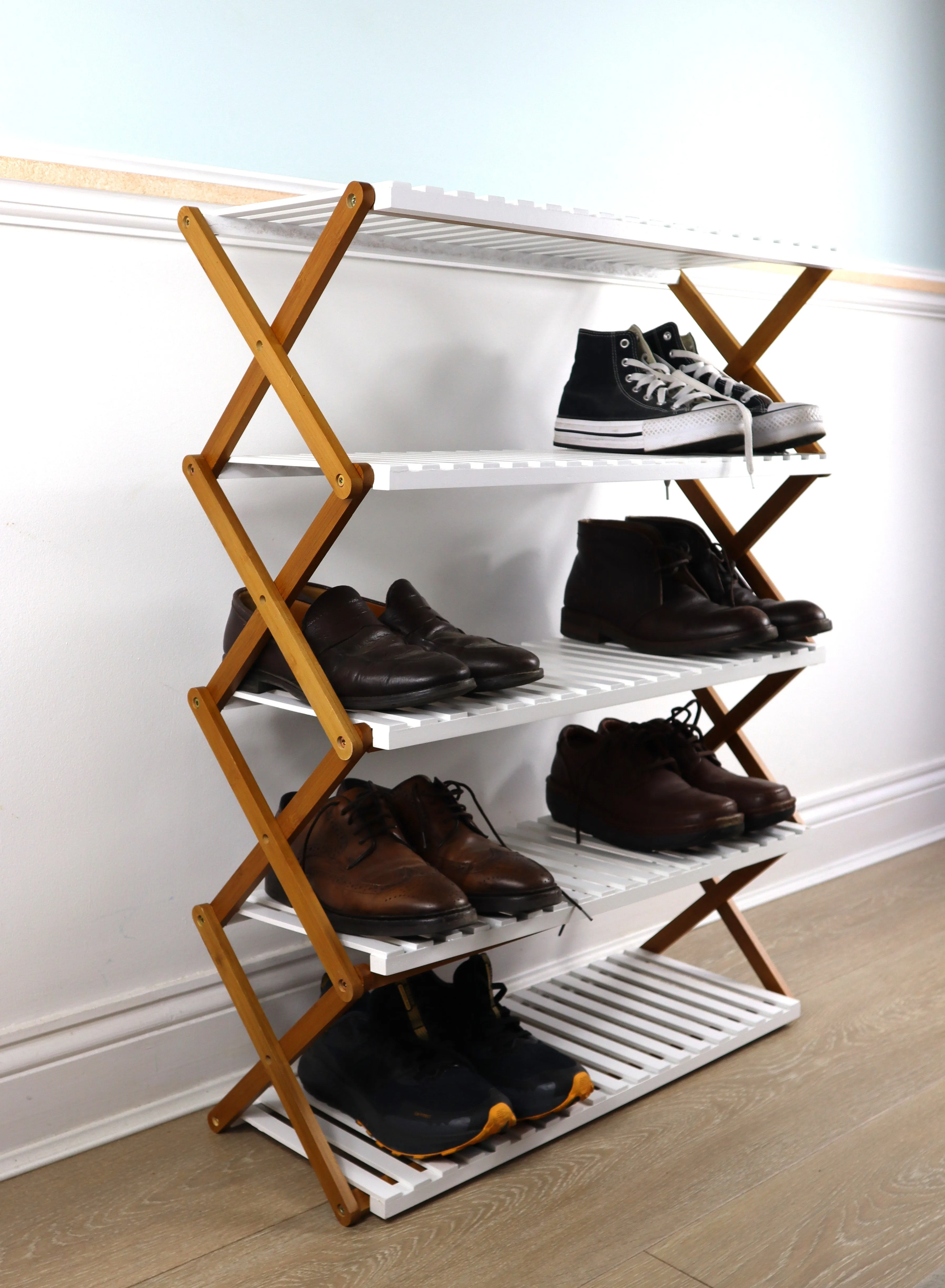 Folding Bamboo Shoe Rack/Organizer Shelf-5 Tier