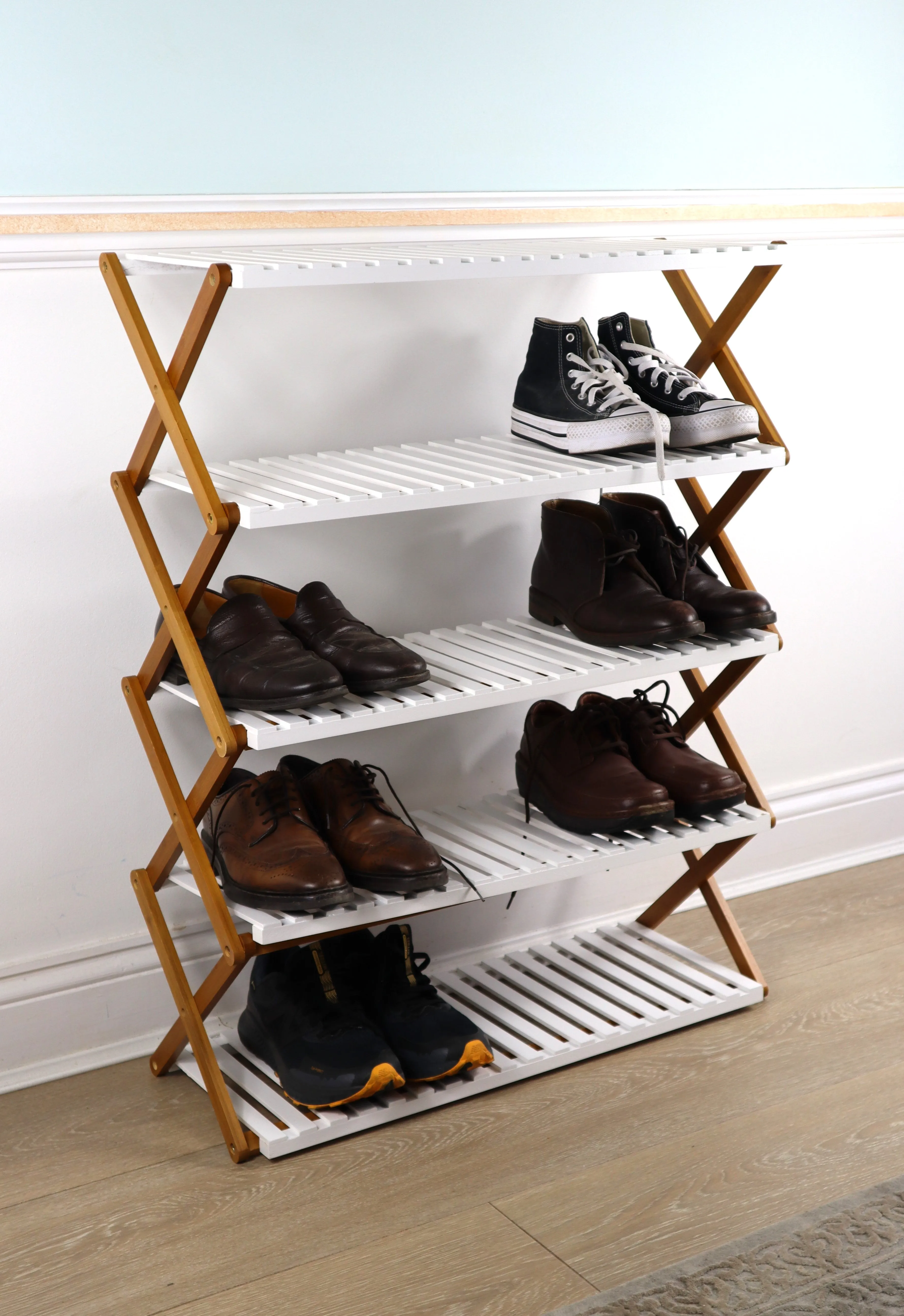 Folding Bamboo Shoe Rack/Organizer Shelf-5 Tier