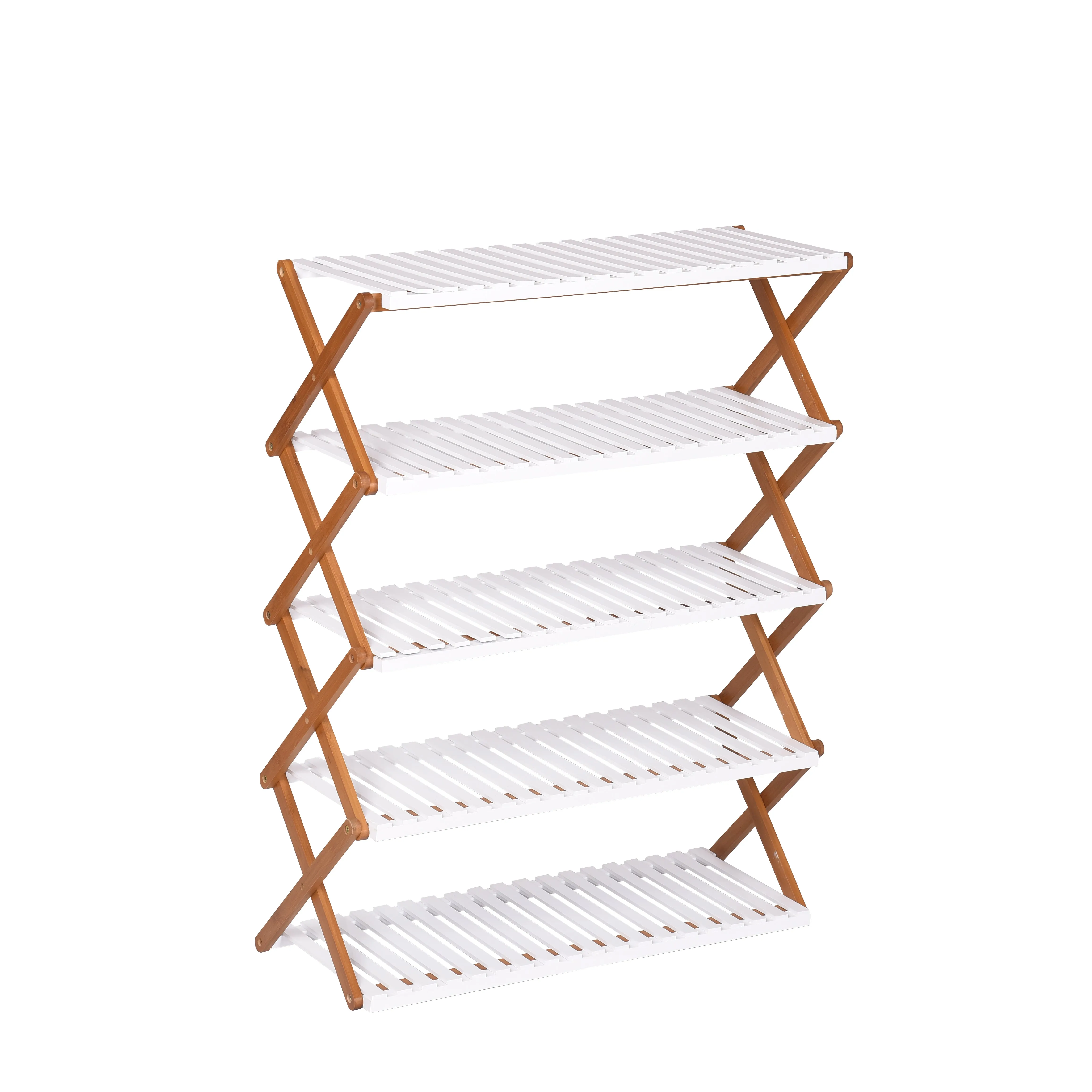 Folding Bamboo Shoe Rack/Organizer Shelf-5 Tier