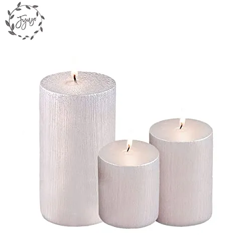 FYUGO Silver Dust Set of 3 Pillar Candles, Spa Candles for Special Occasion, Gifts, Meditation, Home Decor (3 x 3 Inch, 3 x 4 Inch 3 x 6 Inch)