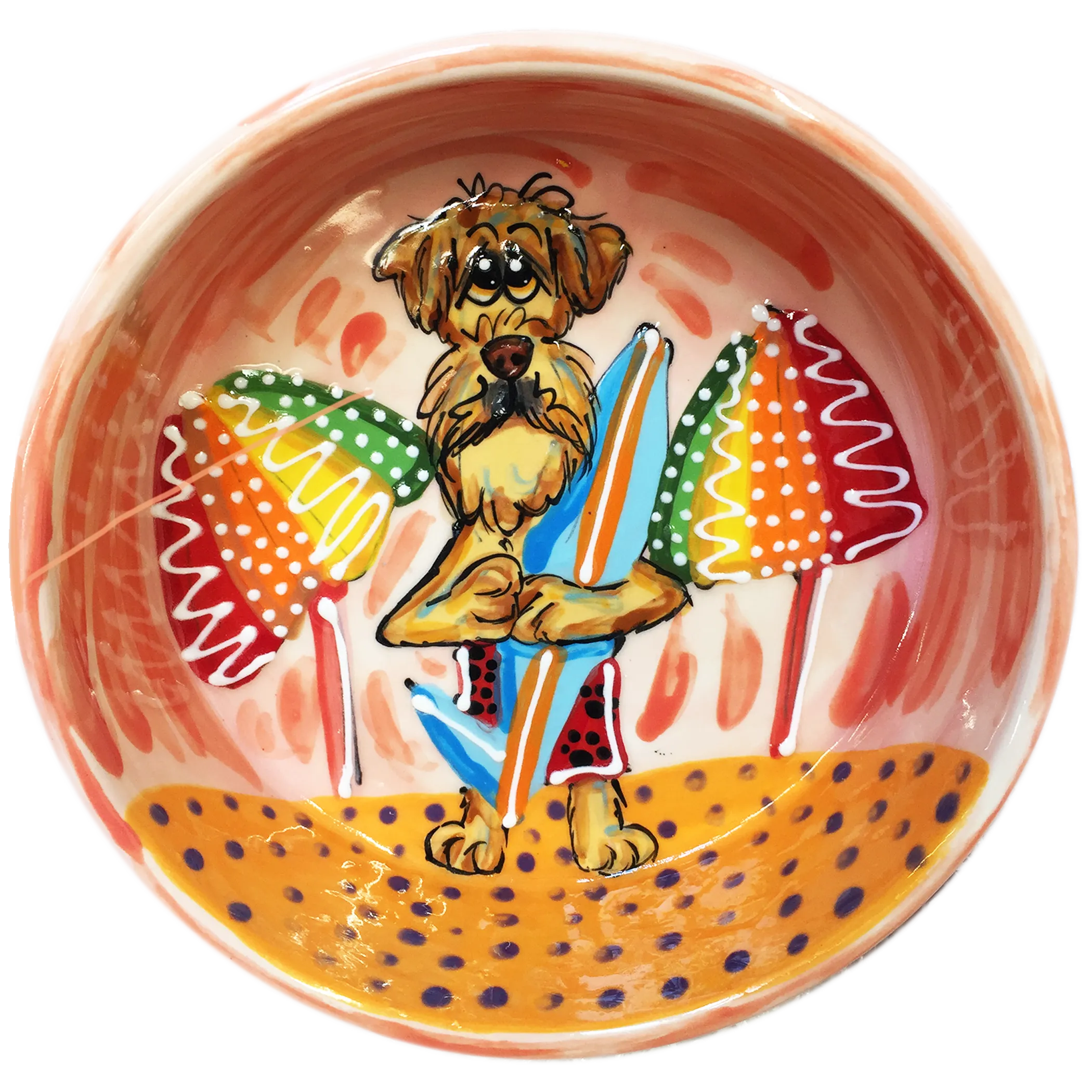 Golden Doodle Beach Handmade Ceramic Dog Bowl