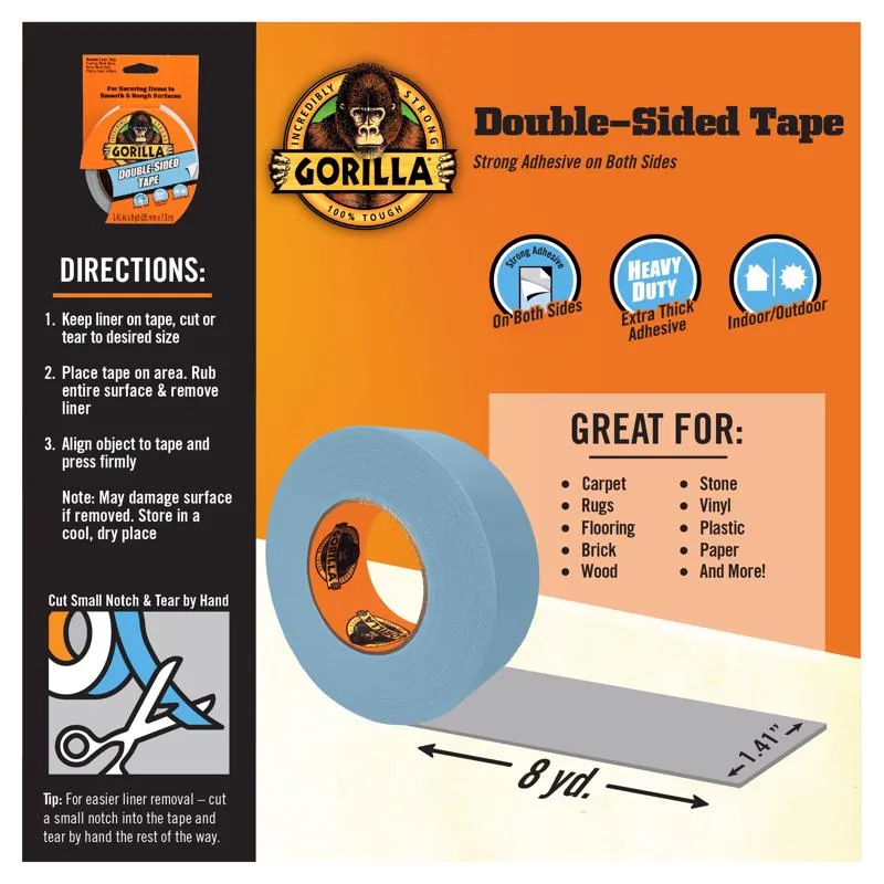 Gorilla 1.41 in. W X 8 yd L Gray Double-Sided Duct Tape