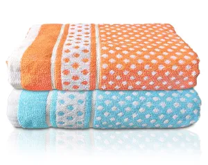 Heart Home Multiuses Dot Printed Soft Cotton Bath Towel, 30"x60"- Pack of 2 (Orange & Sky Blue)