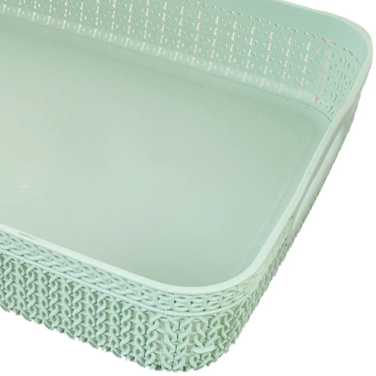 Heart Home Q-3 Designer Plastic Storage Basket For Store Fruits, Vegetables, Magazines, Cosmetics, Stationary Pack of 4 (Green)-50HH01480