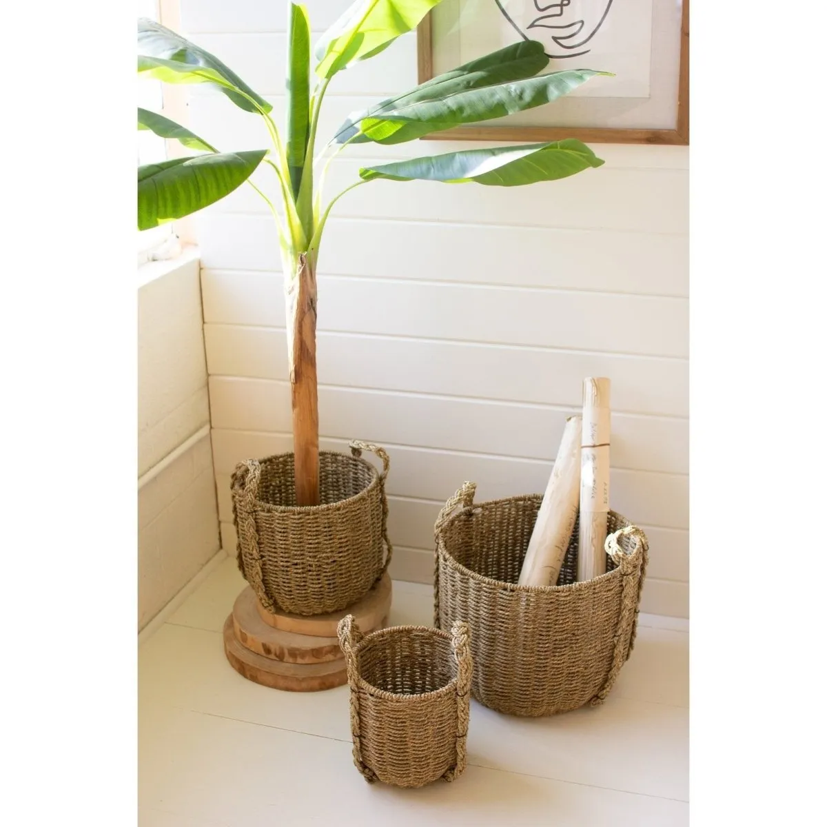 Kalalou - SET OF THREE SEAGRASS BASKETS WITH HANDLES - CGRA1023