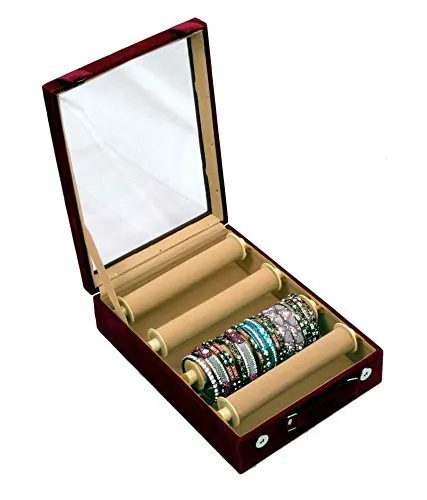 Kuber Industries 4 Rods Transparent Bangle Organizer Box Velvet Coated Jewelry Storage Case (KI8319_Maroon)