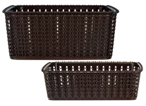 Kuber Industries Multiuses Large & Small Size M 20-15 Plastic Basket/Organizer Without Lid- Set of 2 (Brown)