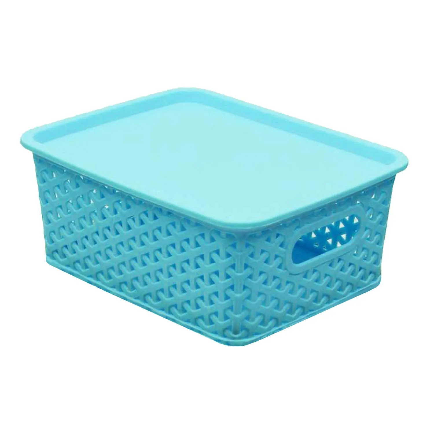 Kuber Industries Plastic 2 Pieces Small Size Multipurpose Solitaire Rectangular Storage Basket With Lid (Multi)