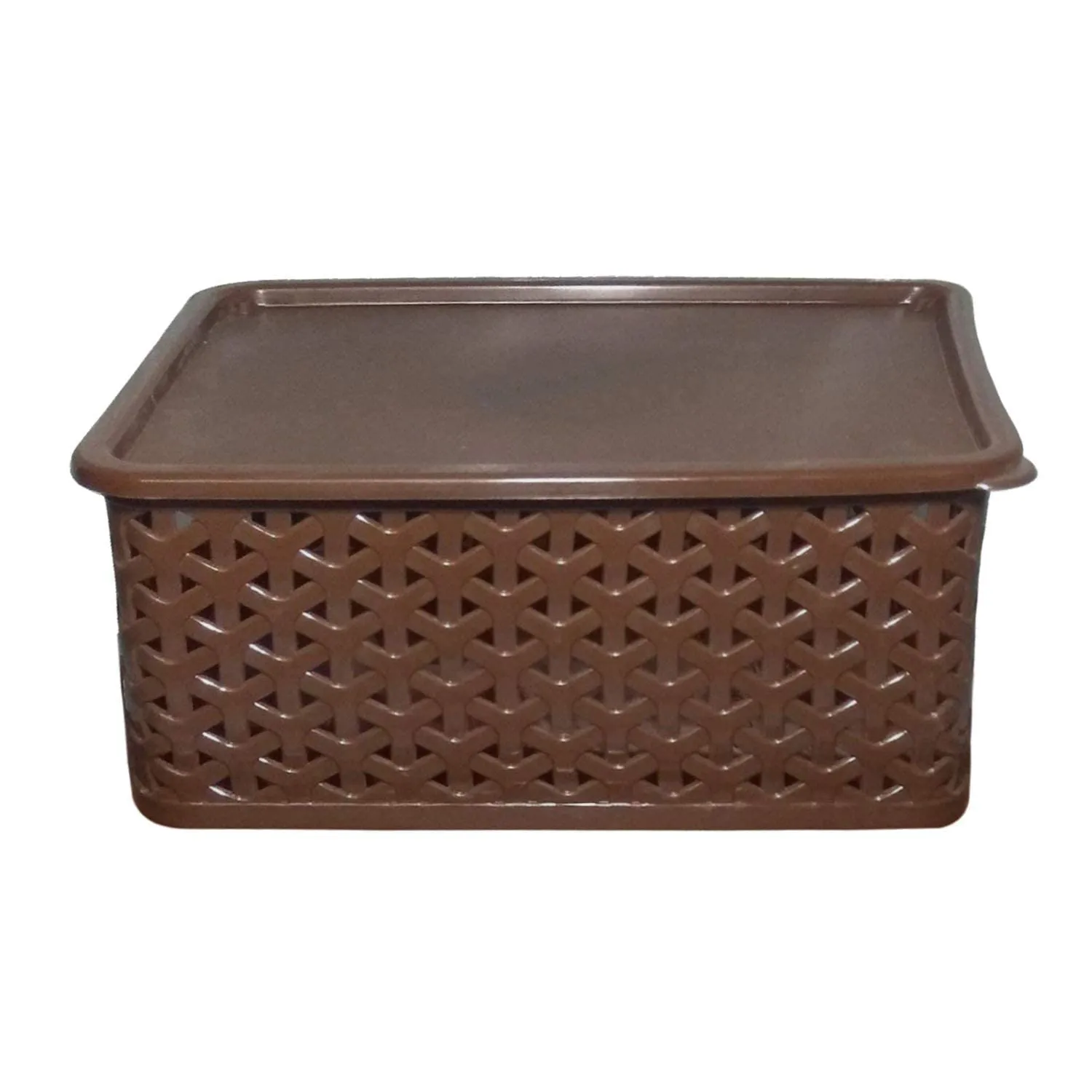 Kuber Industries Plastic 2 Pieces Small Size Multipurpose Solitaire Rectangular Storage Basket With Lid (Multi)