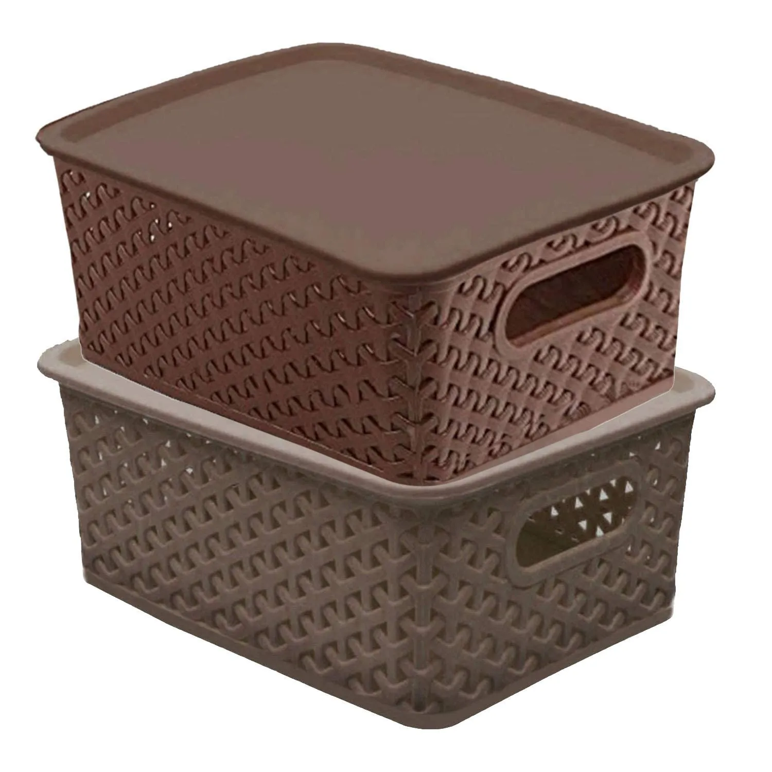 Kuber Industries Plastic 2 Pieces Small Size Multipurpose Solitaire Rectangular Storage Basket With Lid (Multi)