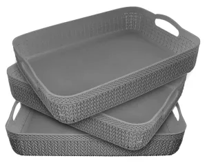 Kuber Industries Q-4 Designer Plastic Storage Basket For Store Fruits, Vegetables, Magazines, Cosmetics, Stationary Pack of 3 (Grey)-50KM01584