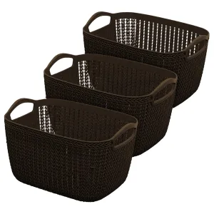 Kuber Industries Q-5 Designer Plastic Storage Basket For Store Fruits, Vegetables, Magazines, Cosmetics, Stationary Pack of 3 (Brown)-50KM01634