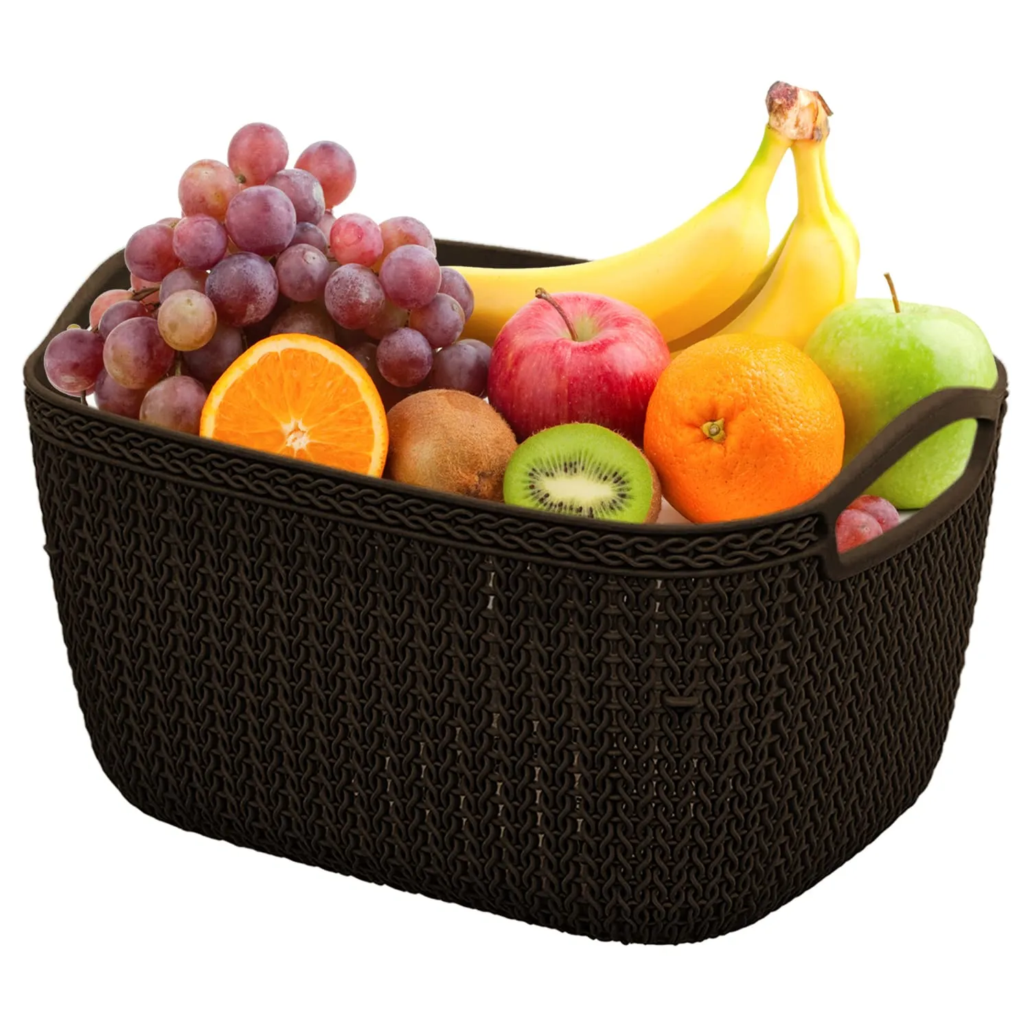 Kuber Industries Q-5 Designer Plastic Storage Basket For Store Fruits, Vegetables, Magazines, Cosmetics, Stationary Pack of 3 (Brown)-50KM01634