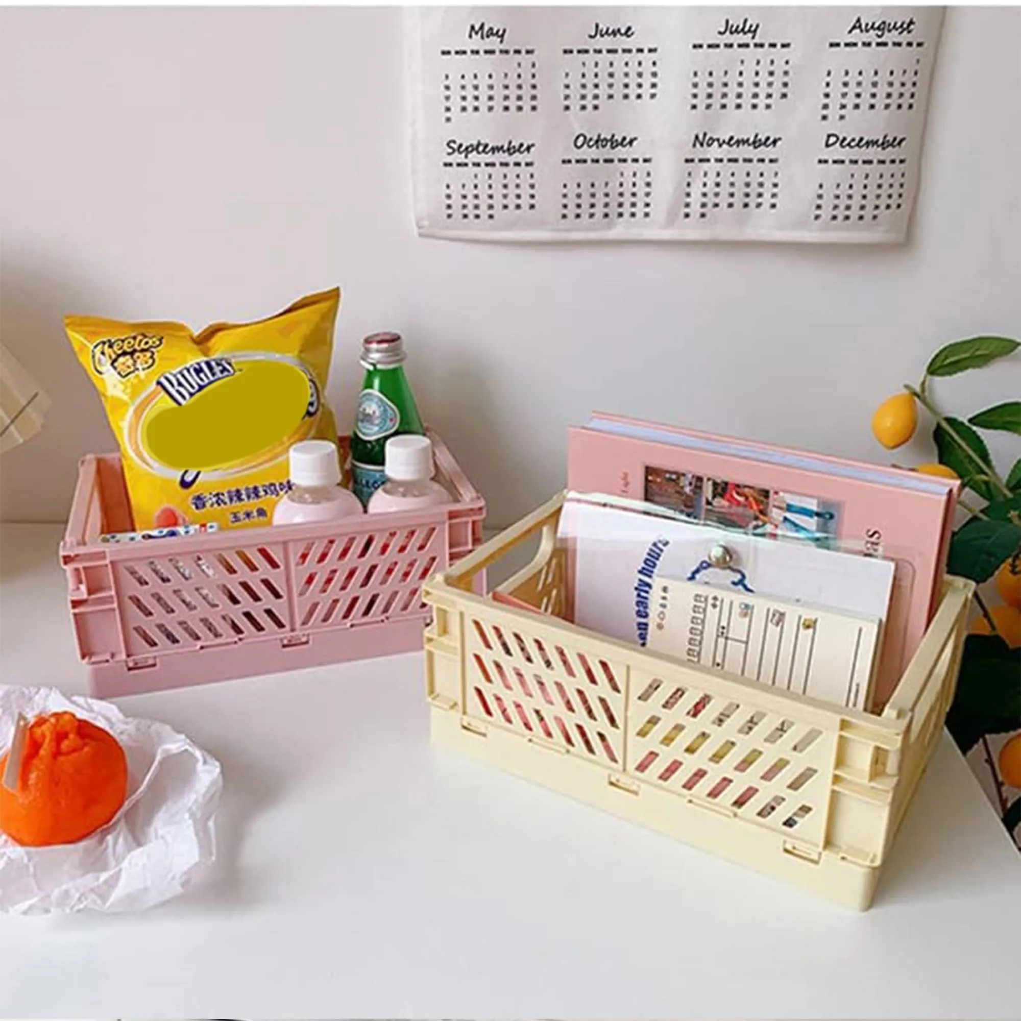 Kuber Industries (Set of 6) Small & Rugged Plastic Storage Basket For Kitchen, Makeup, Toiletries & Bathroom Items - Beige