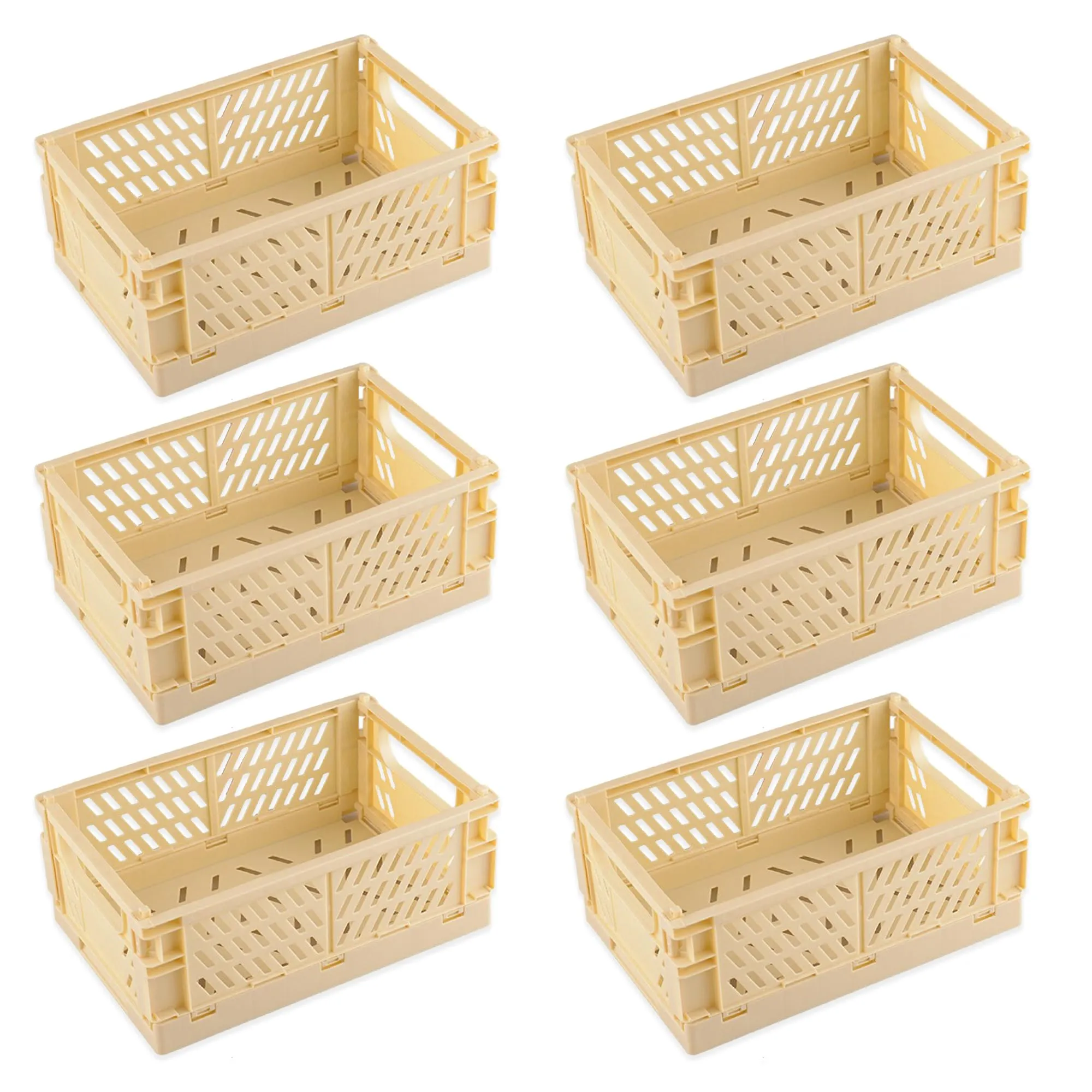 Kuber Industries (Set of 6) Small & Rugged Plastic Storage Basket For Kitchen, Makeup, Toiletries & Bathroom Items - Beige