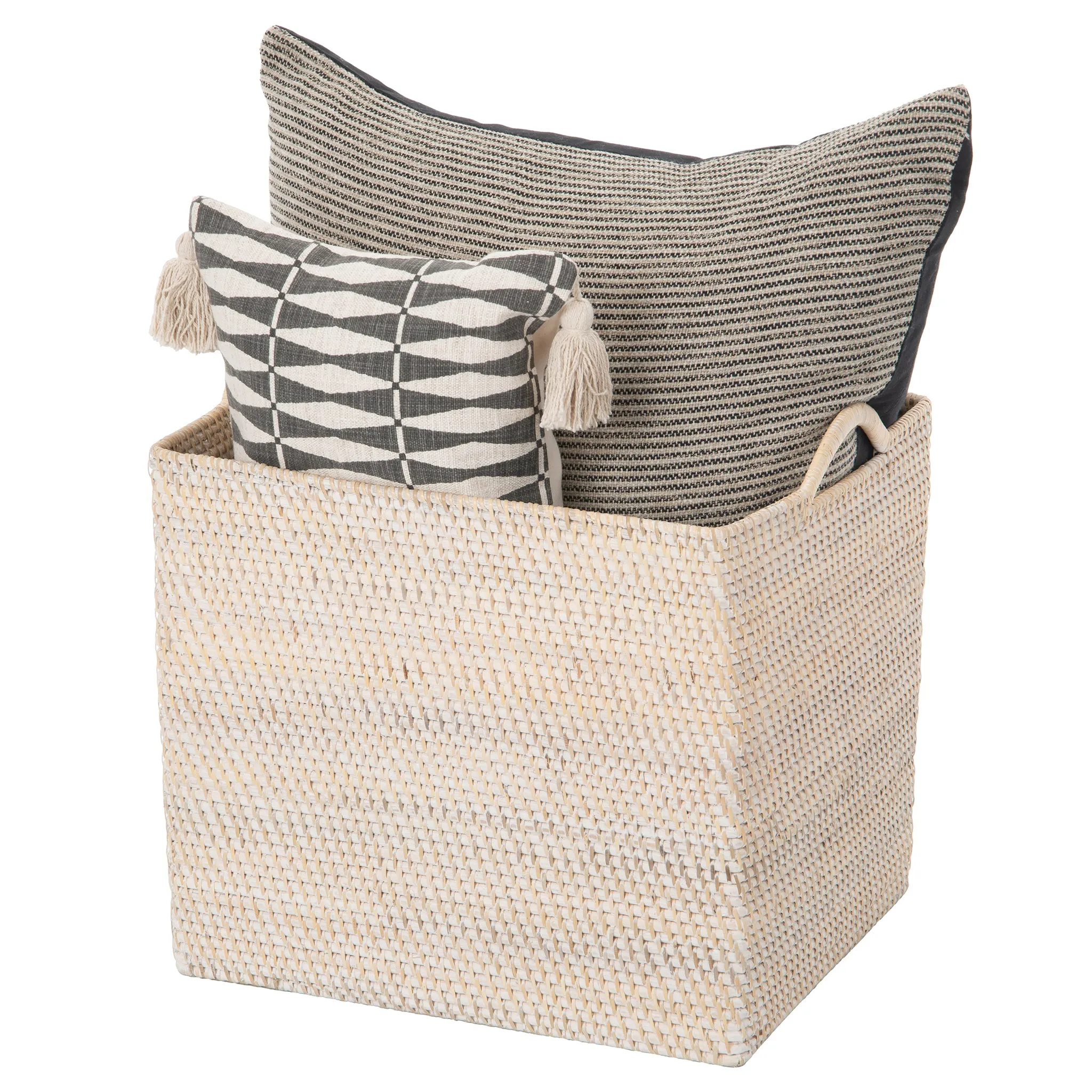 Loma Rectangular Decorative Rattan Storage Basket with Ear Handles, Large