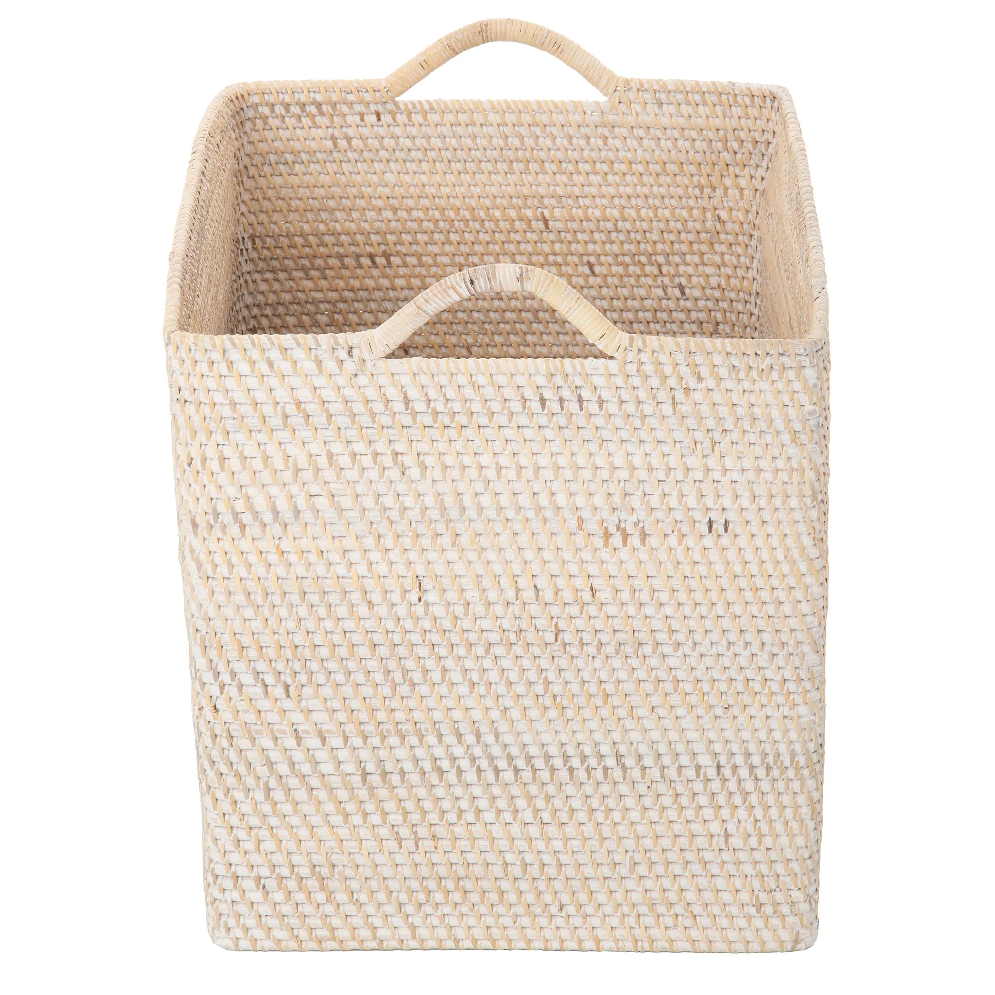 Loma Rectangular Decorative Rattan Storage Basket with Ear Handles, Large